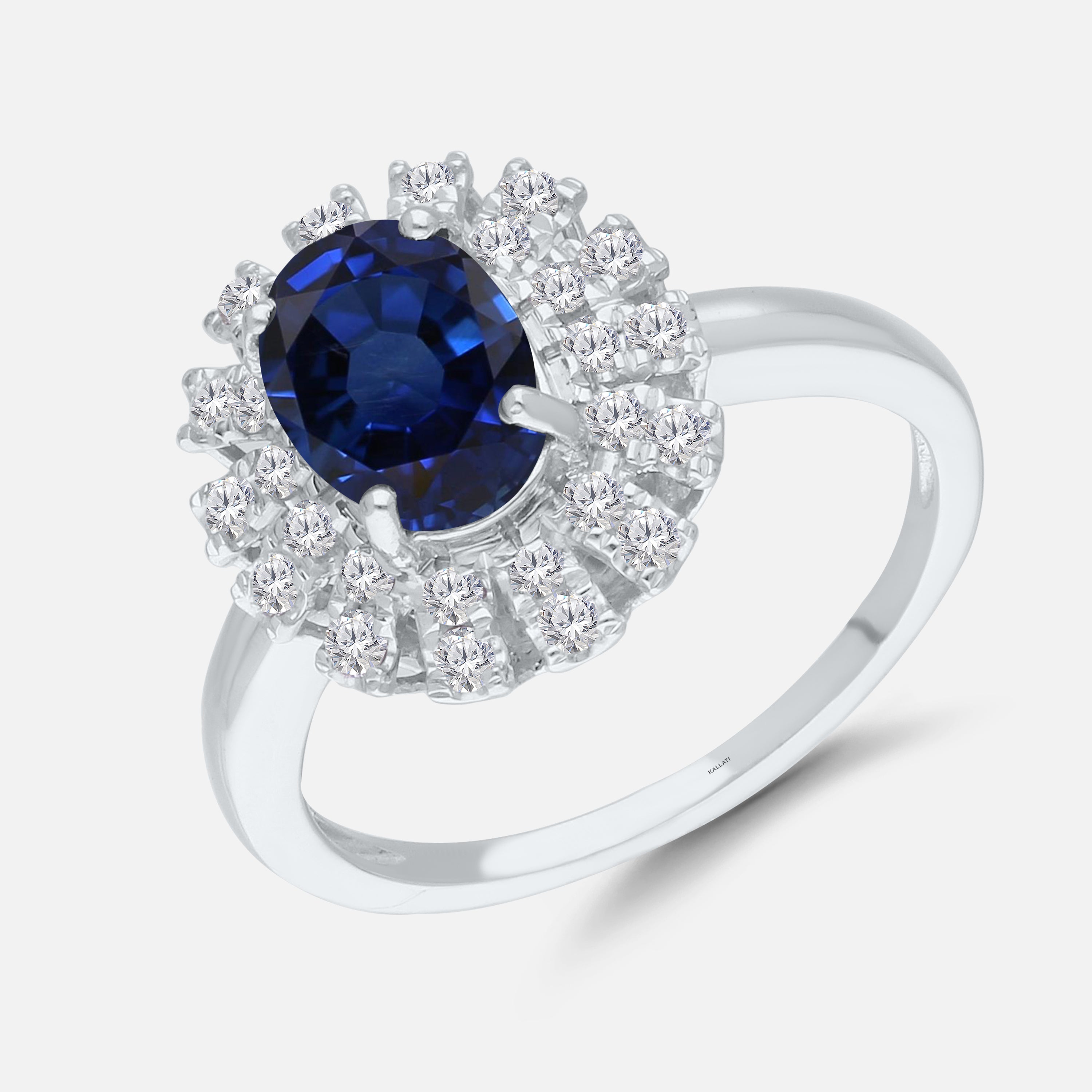 Oval Sapphire and Diamond Spark Ring Blue Sapphire