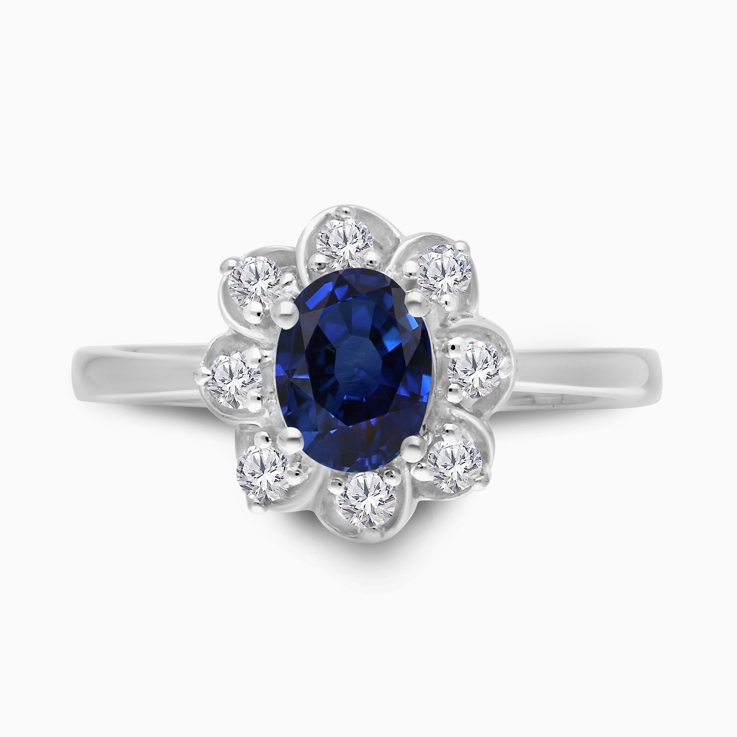 Blue Sapphire and White Diamond Flower Ring
