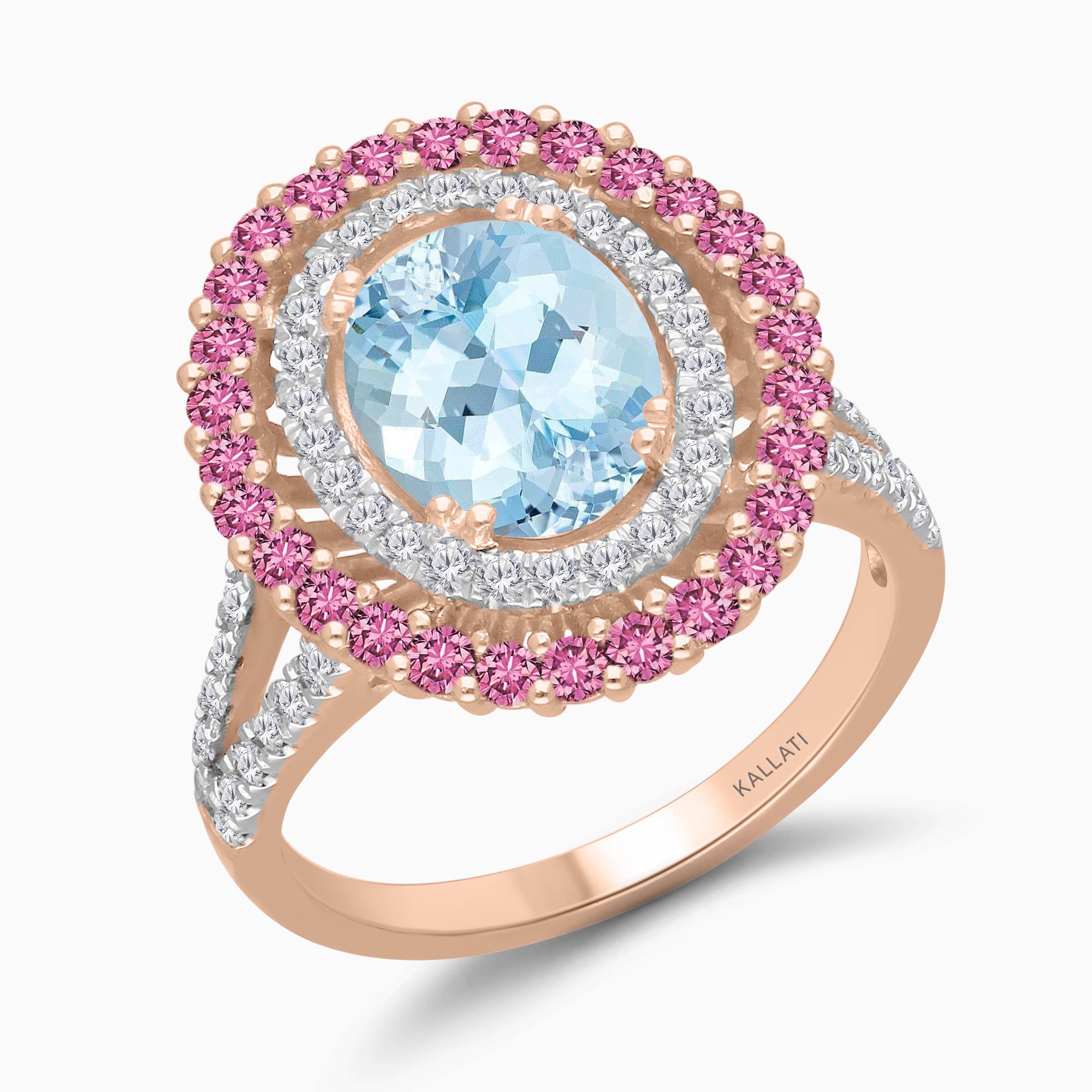 Rosewater Halo Aquamarine Ring