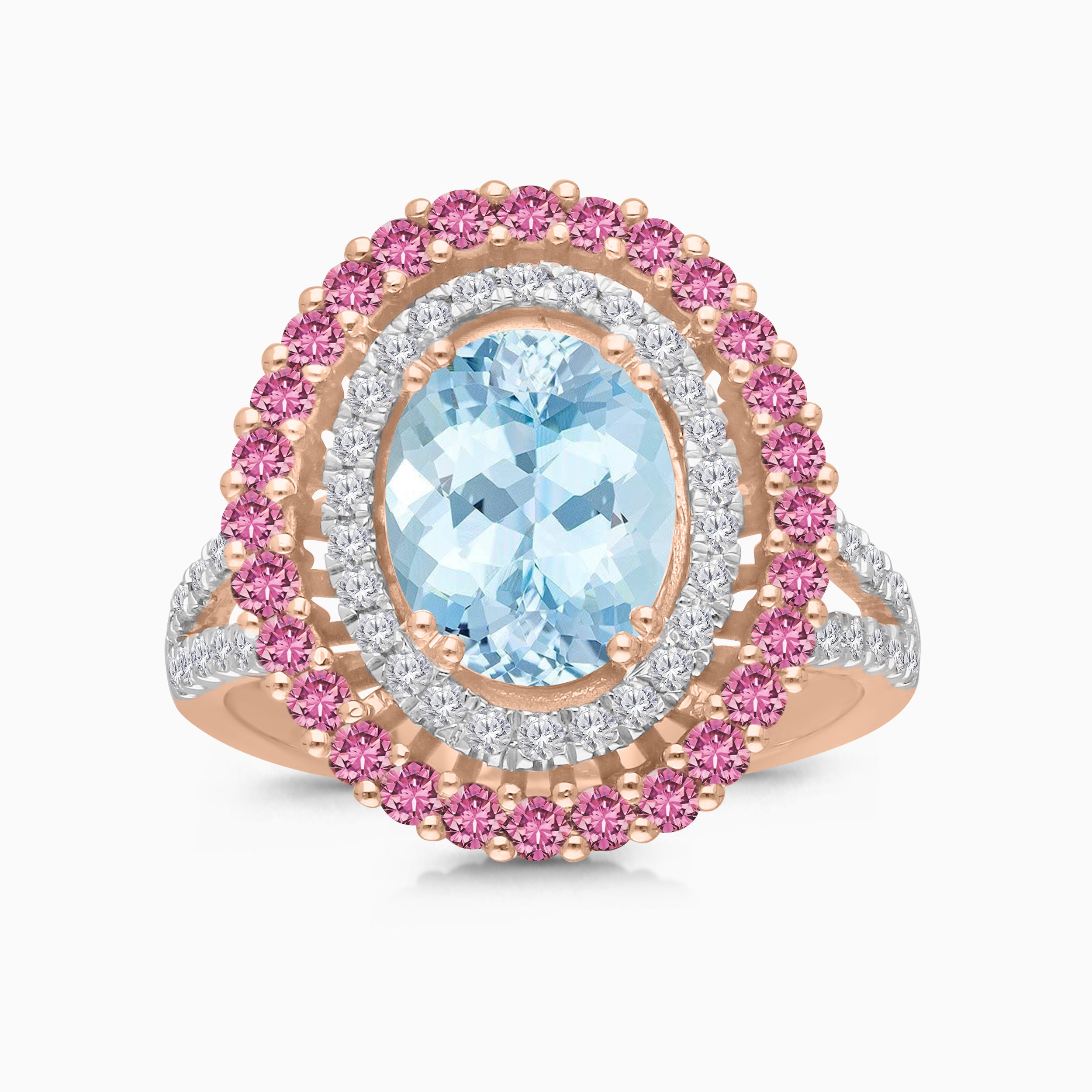 Rosewater Halo Aquamarine Ring