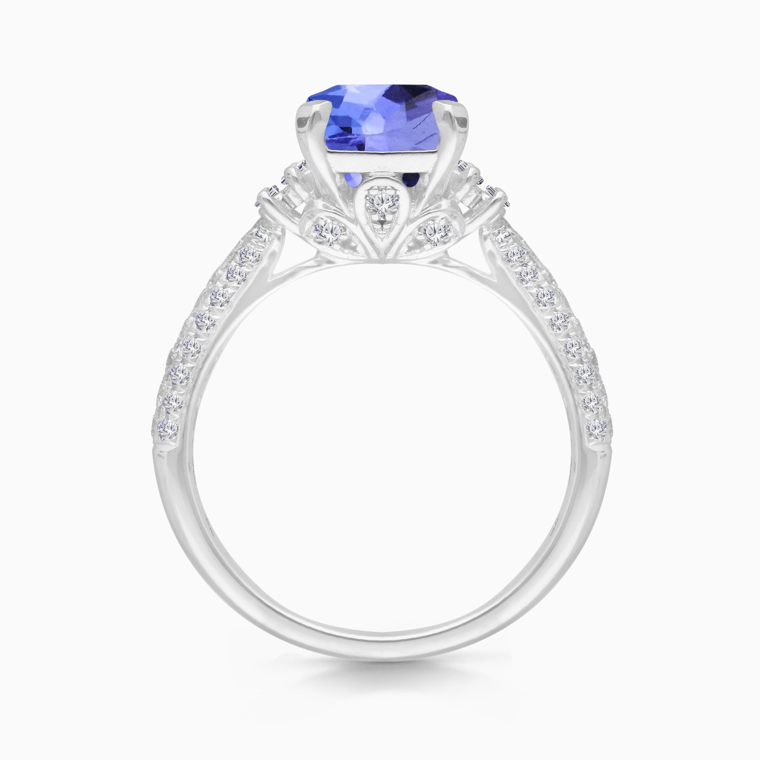 Double Diamond Cushioned Tanzanite Ring