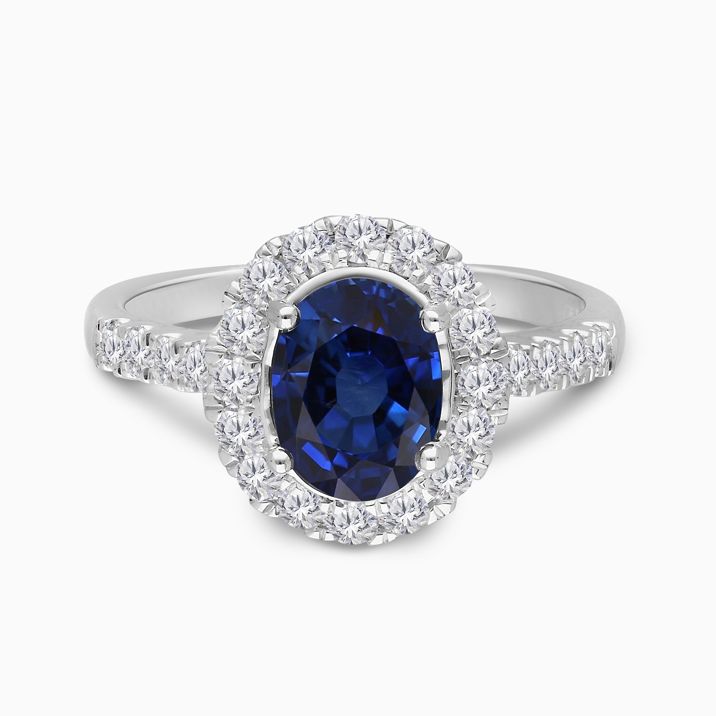 Round Blue Sapphire and White Diamond Ring