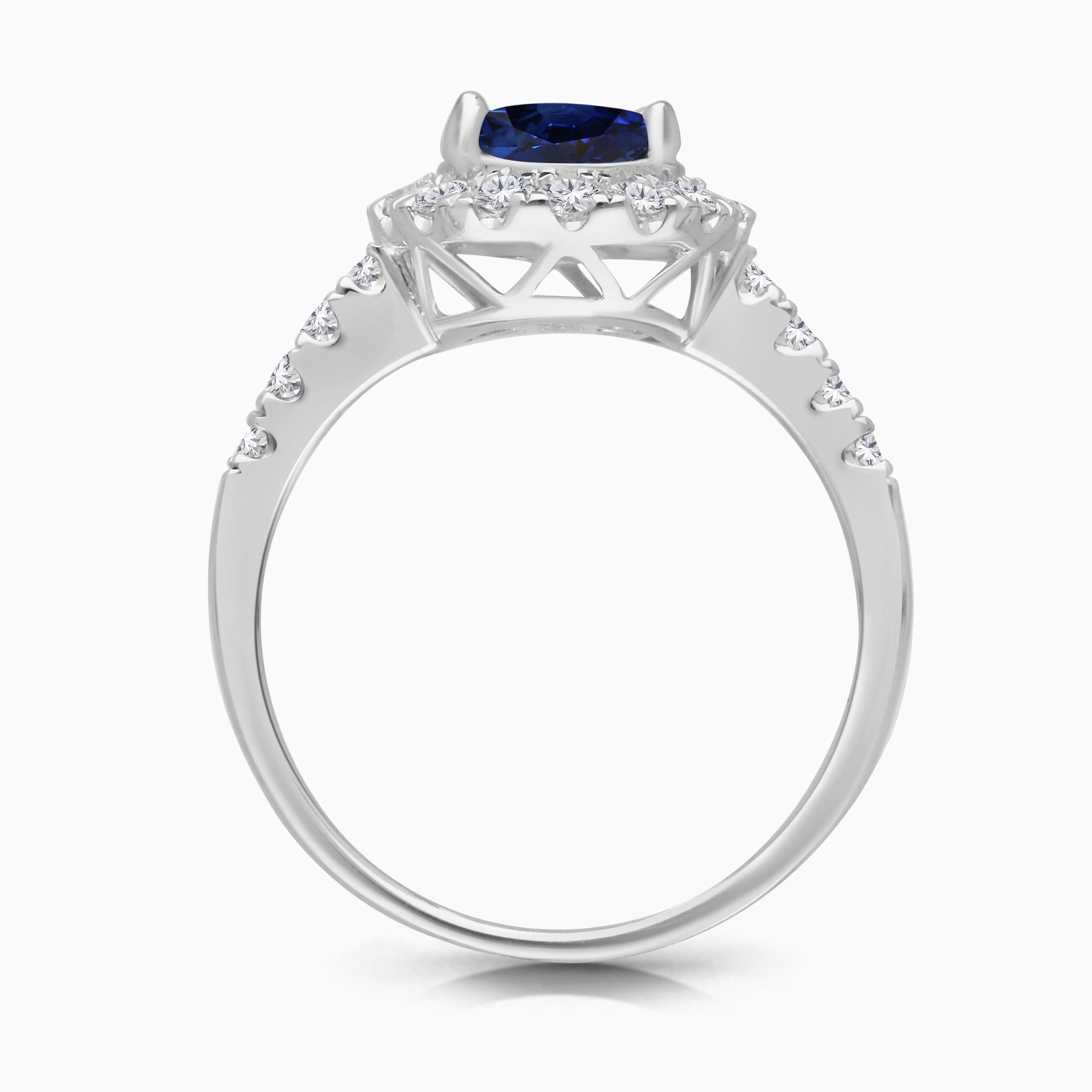 Round Blue Sapphire and White Diamond Ring