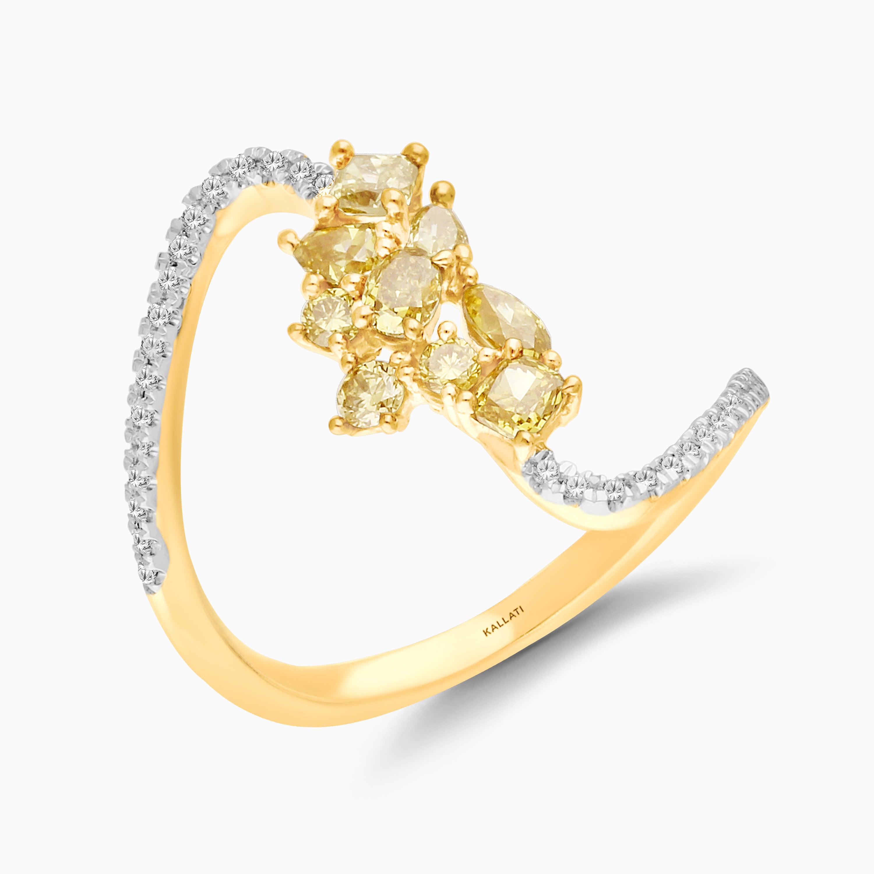 Cluster Yellow Diamond Wave Ring