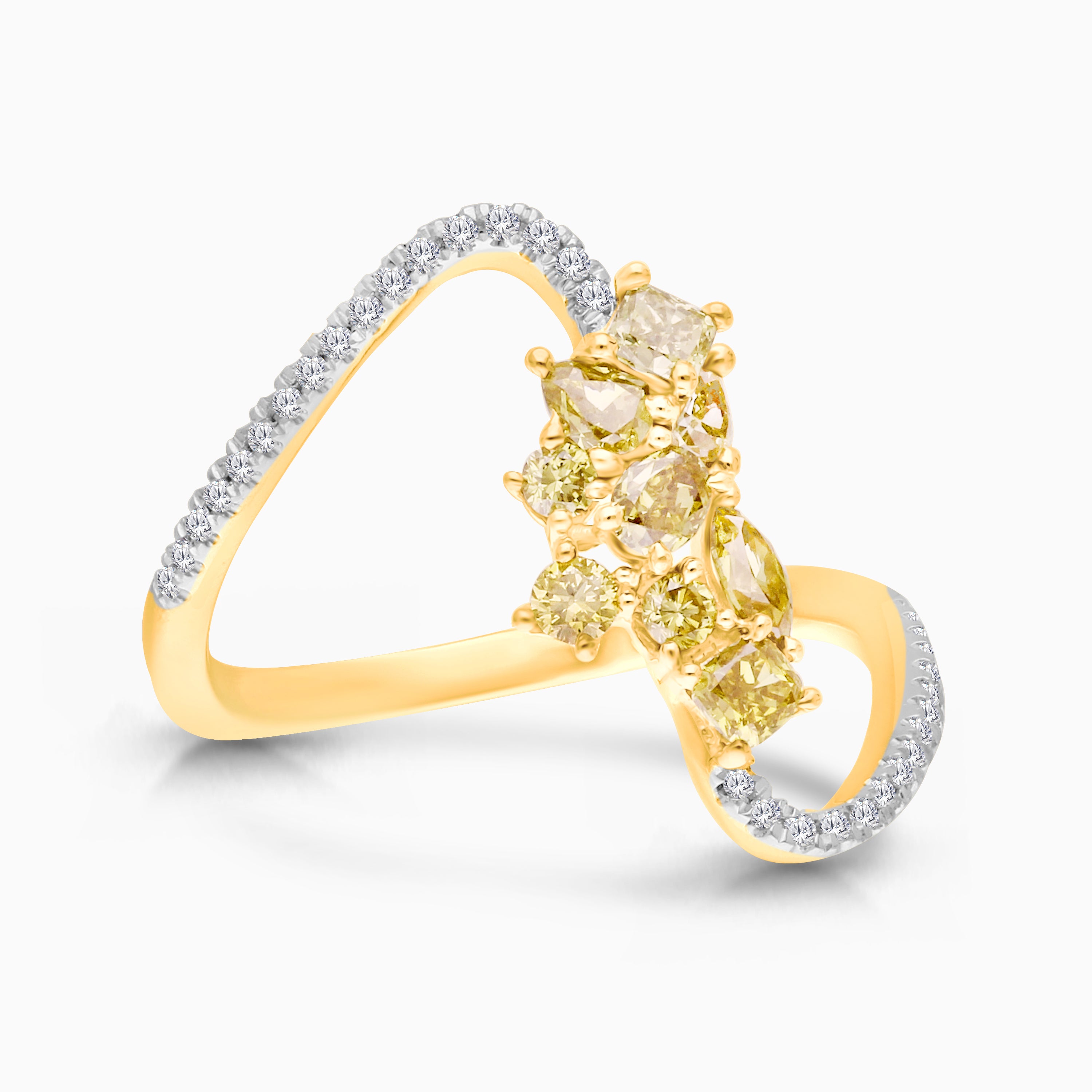 Cluster Yellow Diamond Wave Ring