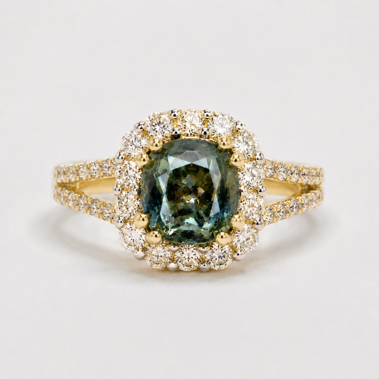 Certified Non-Heat Glimmer Garden Sapphire Ring