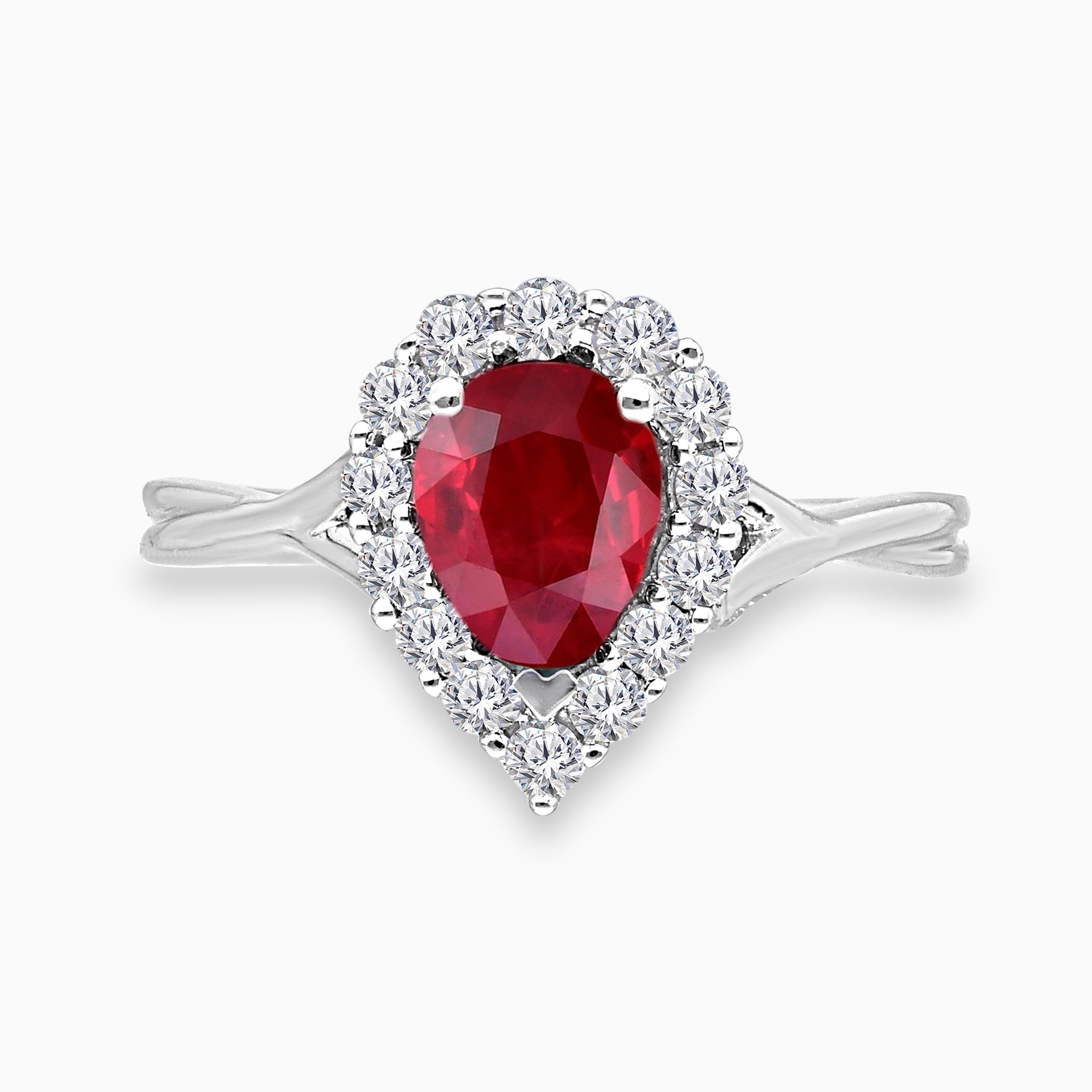 Kallati Heirloom Pear Shaped Ruby & Diamond Ring in 14K White Gold HEIRLOOM