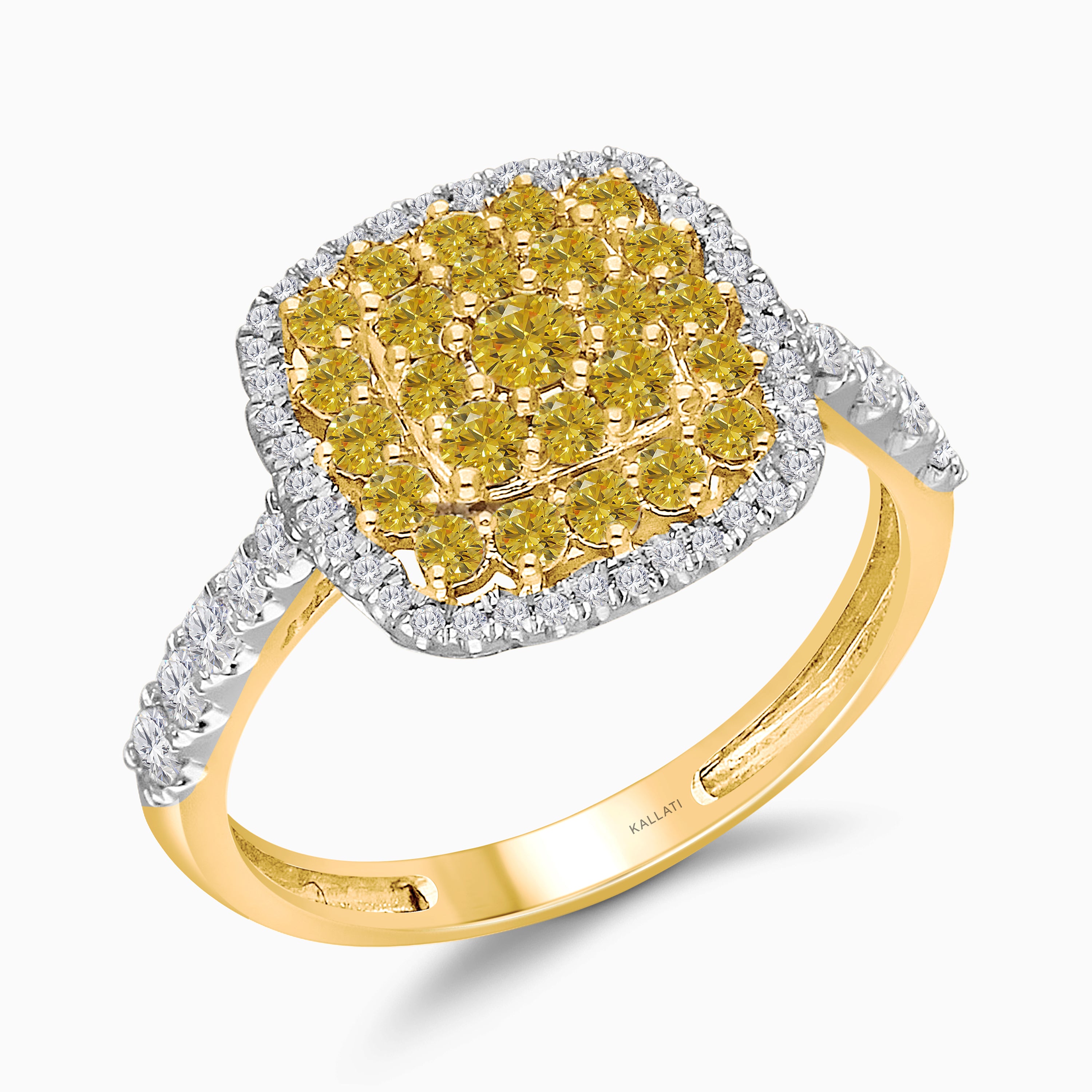 Yellow Gold Mosaic Yellow Diamond Cushion Ring