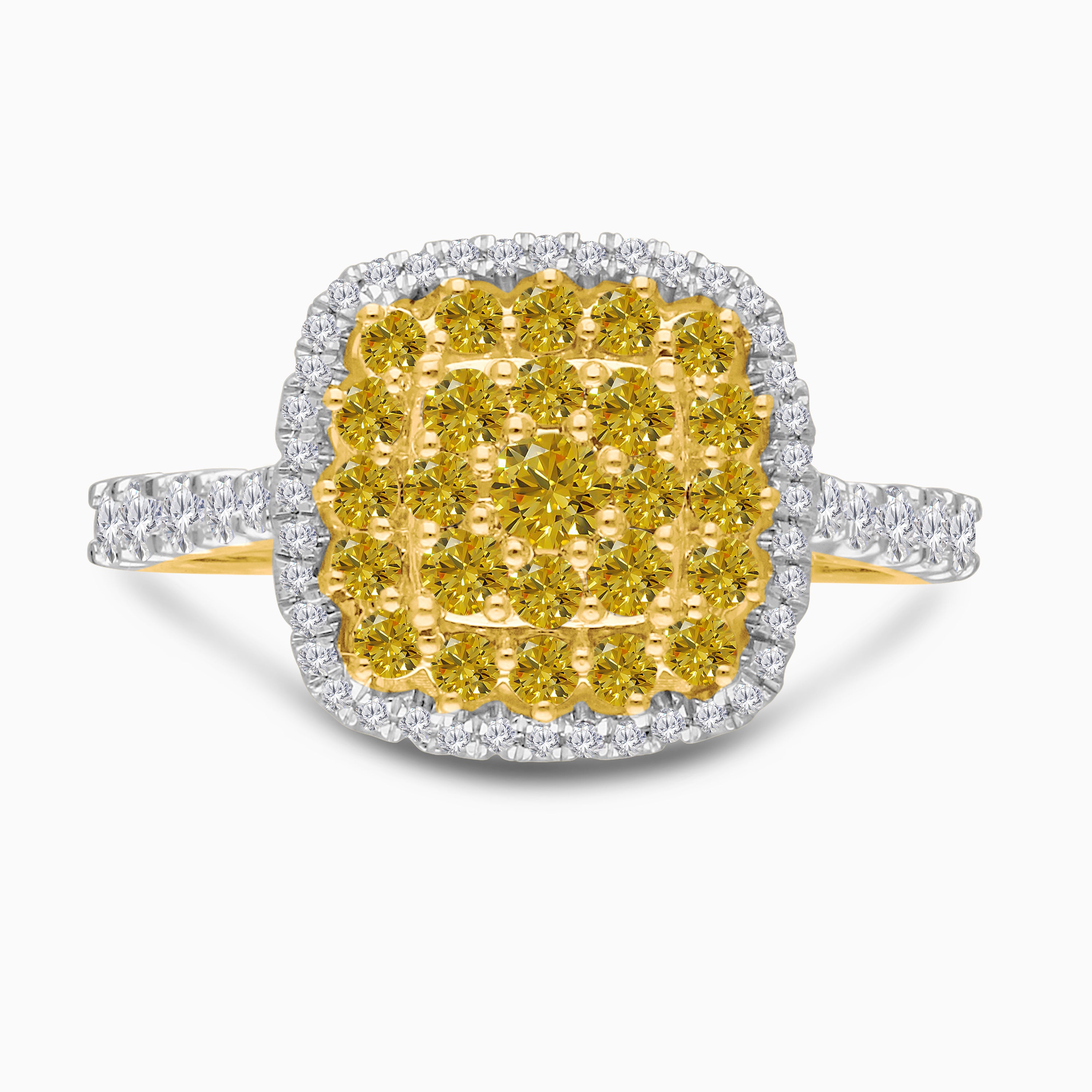 Yellow Gold Mosaic Yellow Diamond Cushion Ring