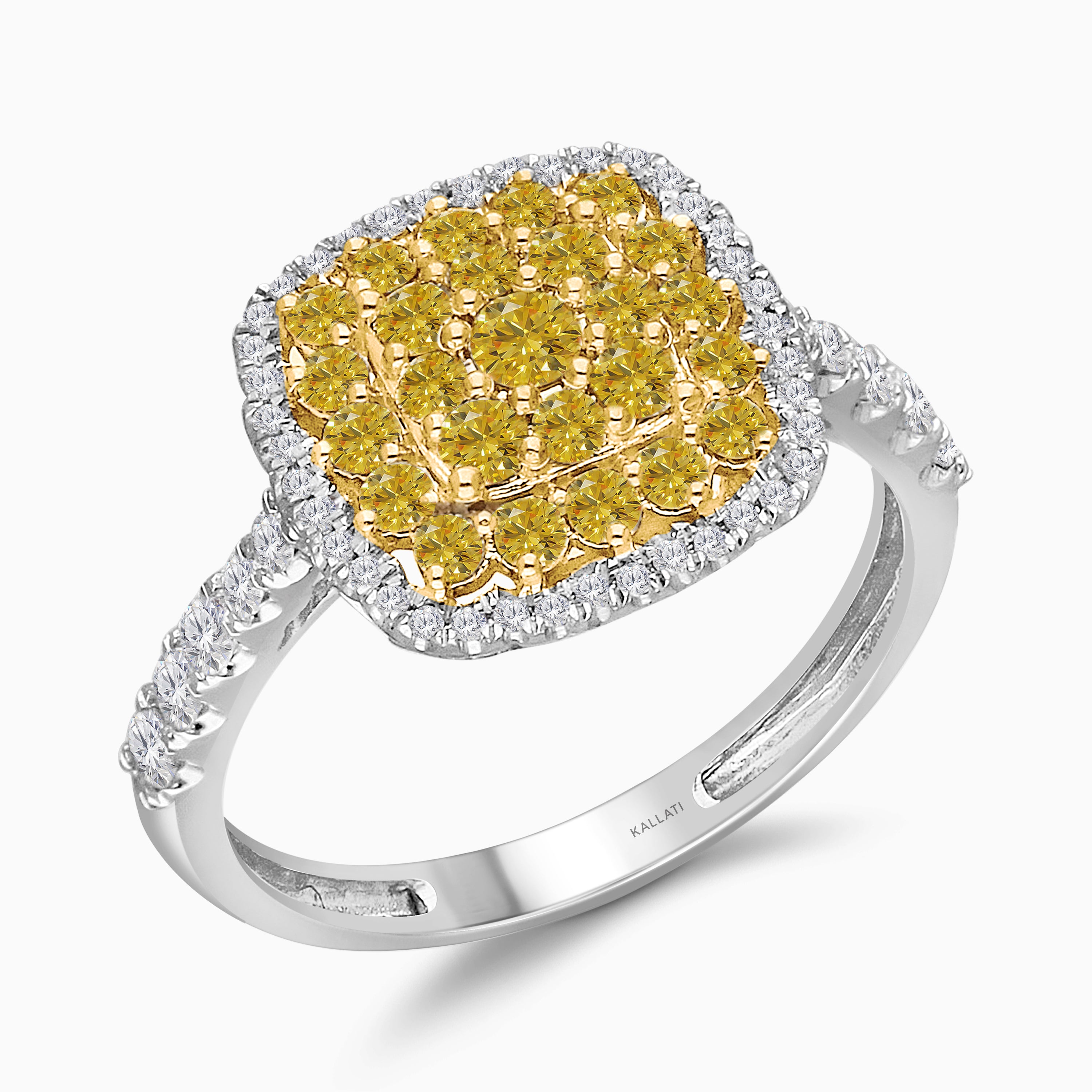 White Gold Mosaic Yellow Diamond Cushion Ring