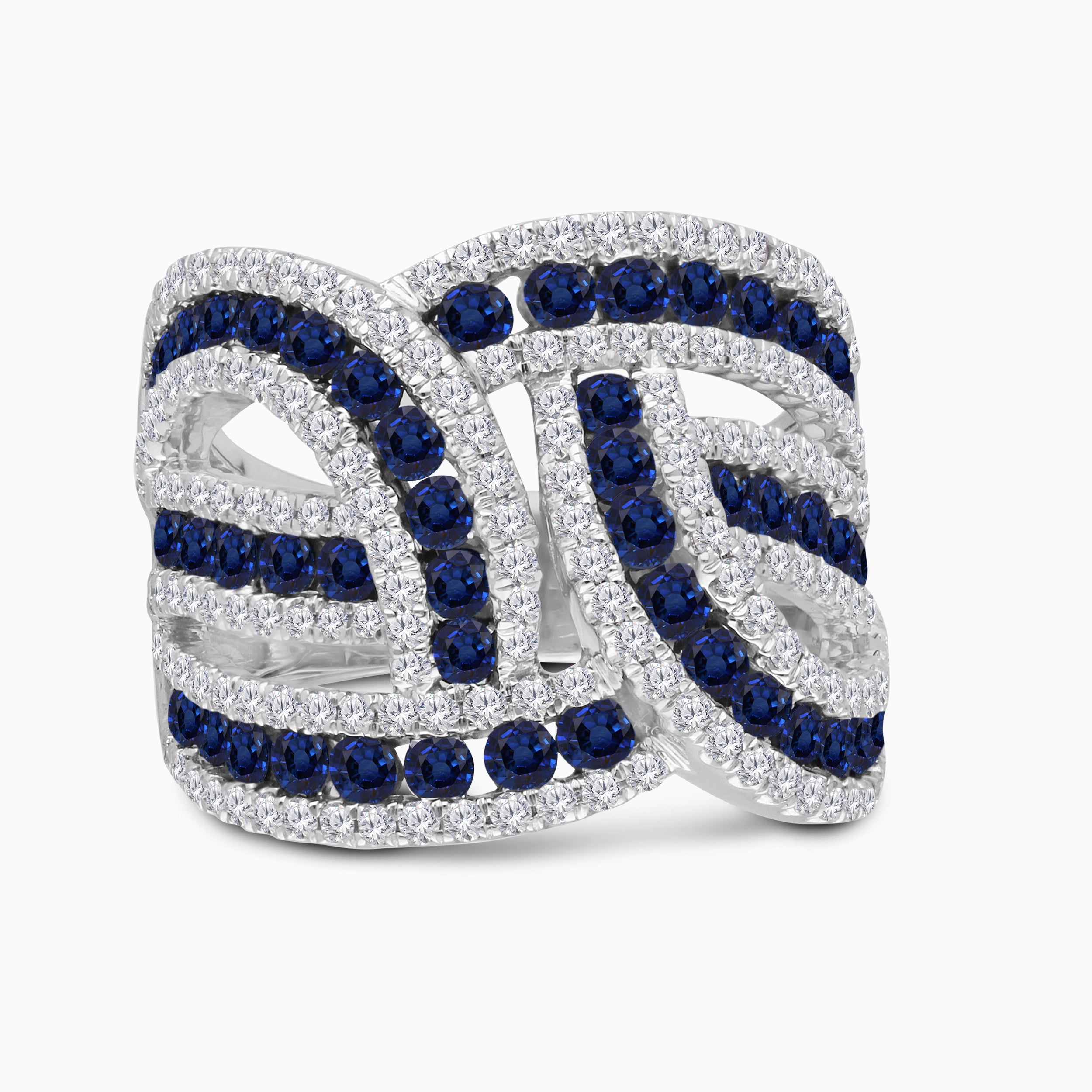 Blue Sapphire and White Diamond Interlocking Ring