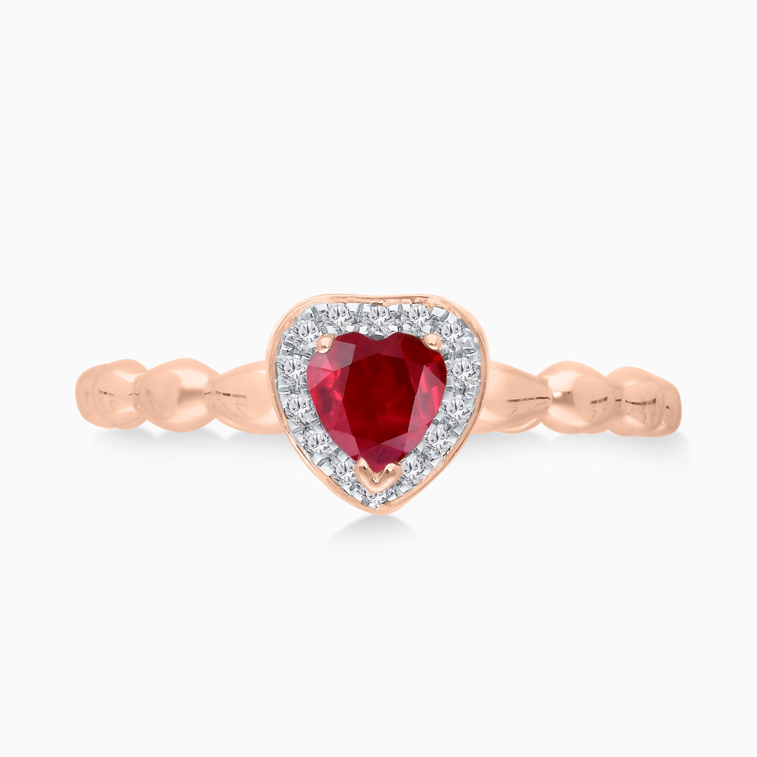 Solitaire Ruby and Diamond Heart Ring