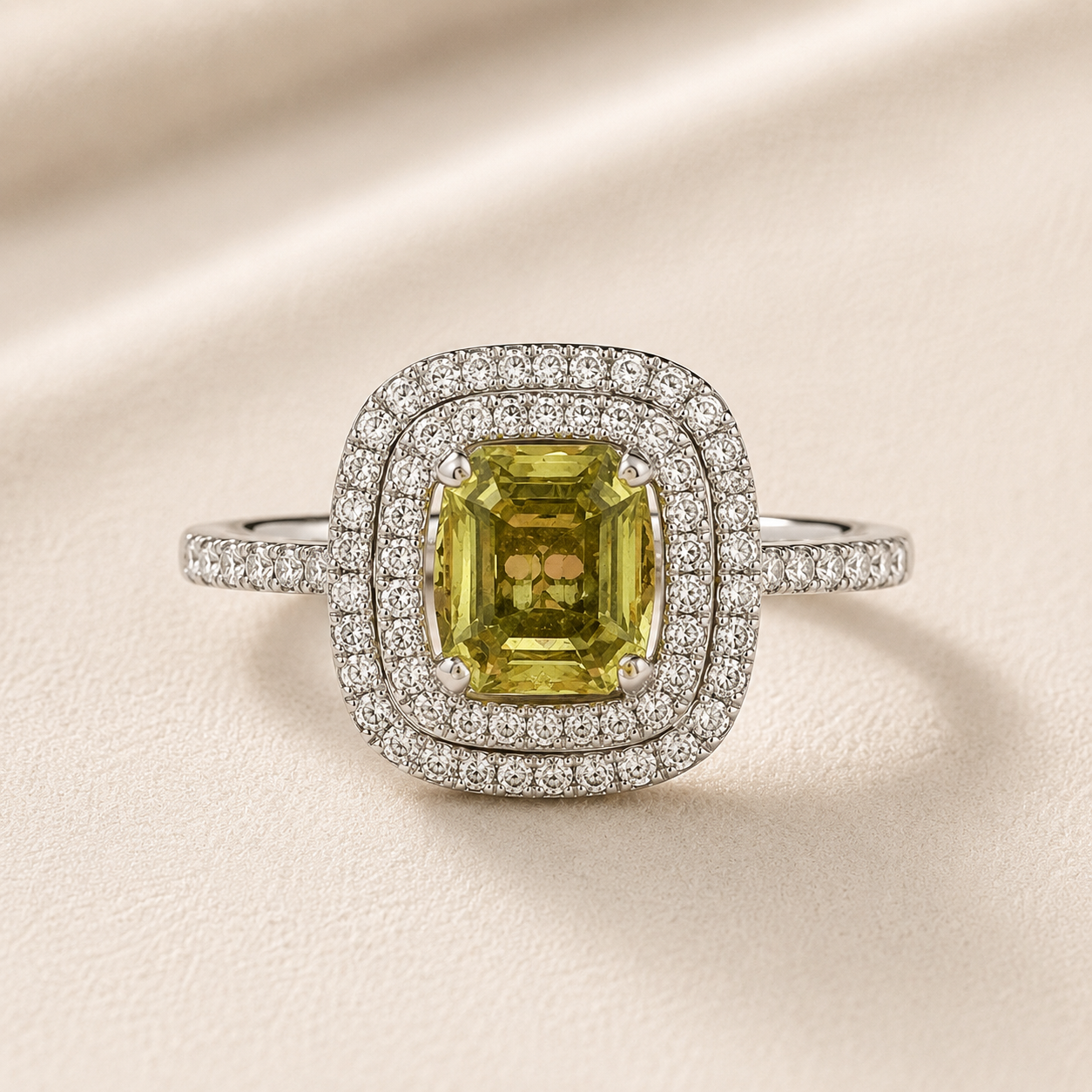 Certified Non Heat Sapphire Cushion Ring