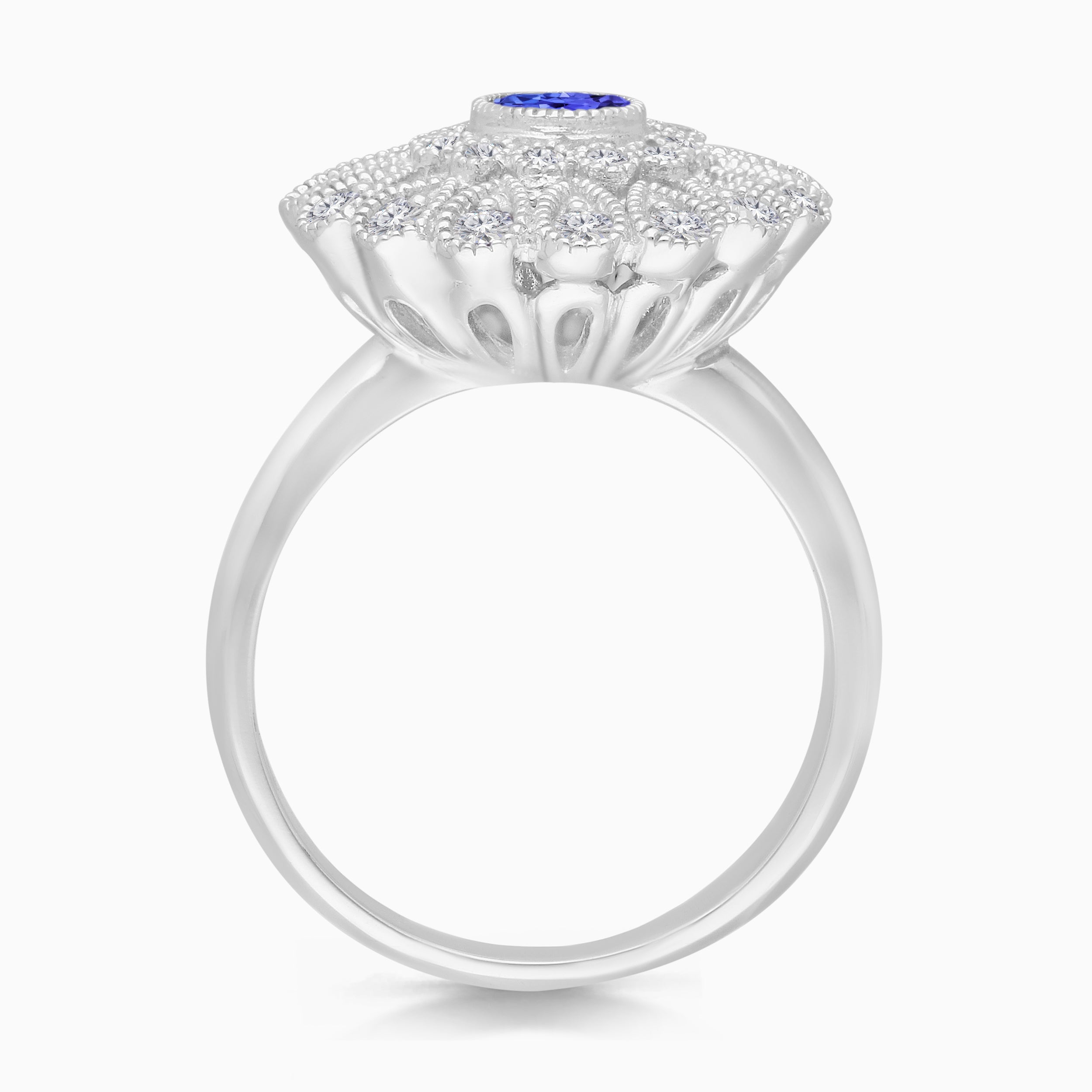 Large Tanzanite & Diamond Flower Ring Tanzanite
