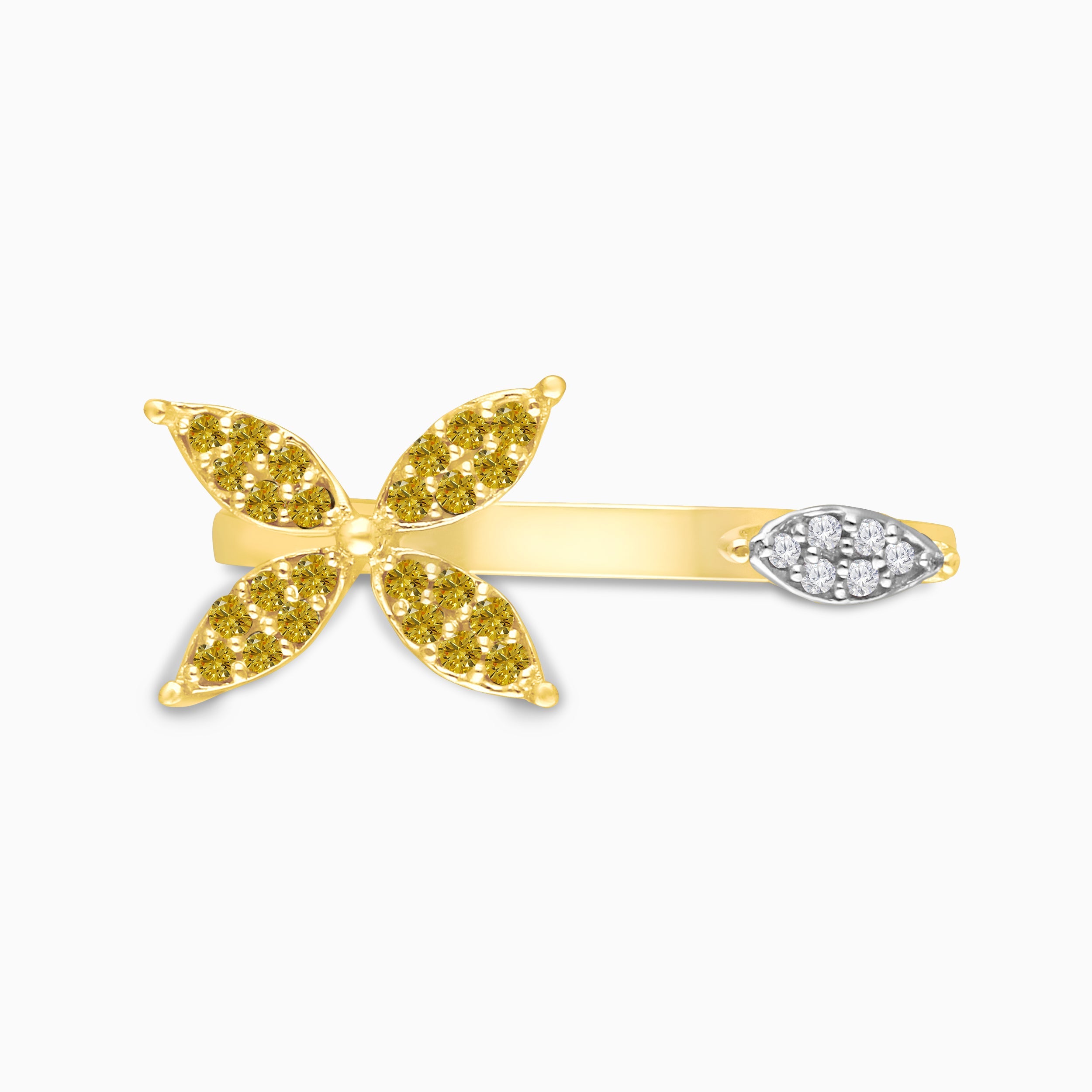 Yellow & White Diamond open Floral Ring