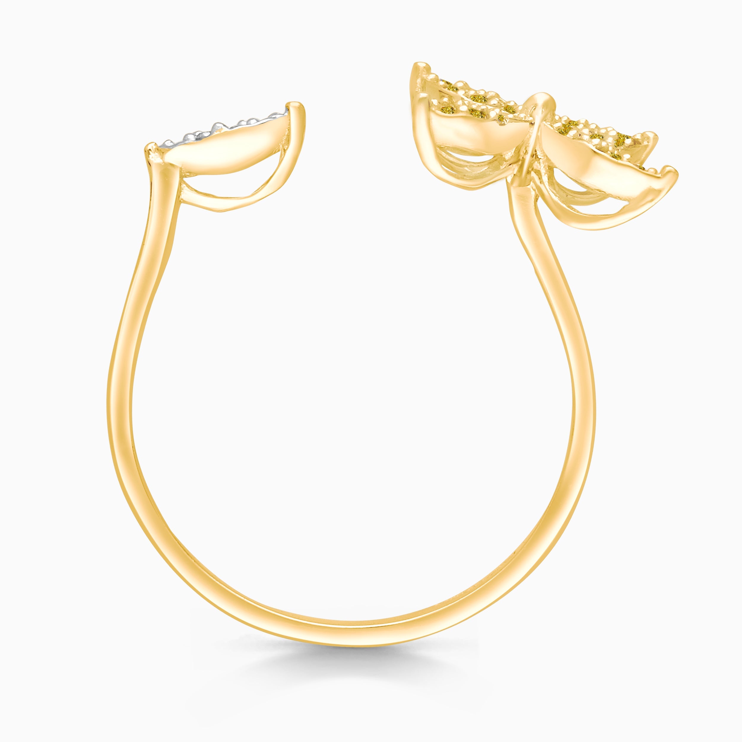 Yellow & White Diamond open Floral Ring
