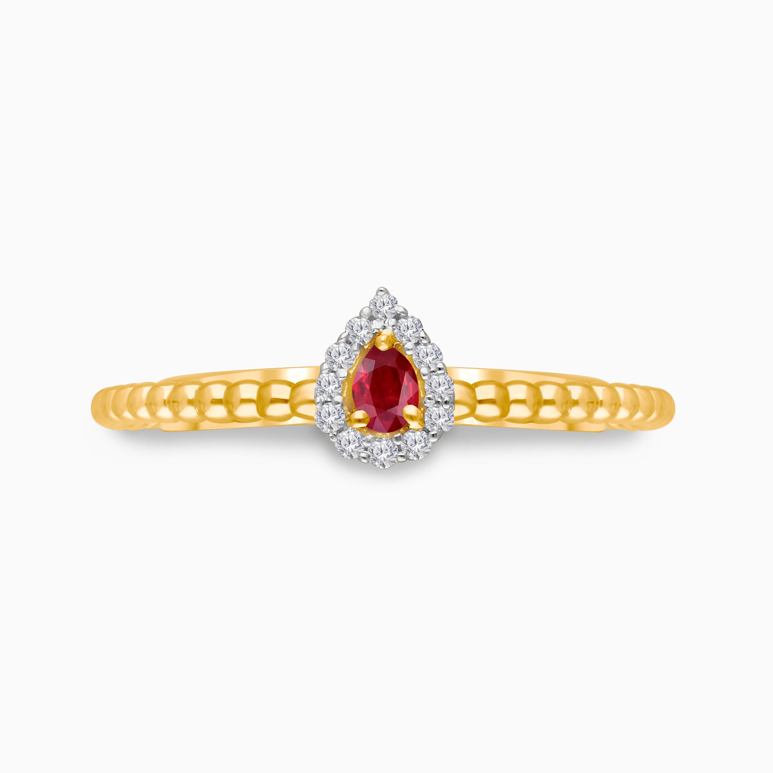 Pear Ruby & White Diamond Stacking Ring