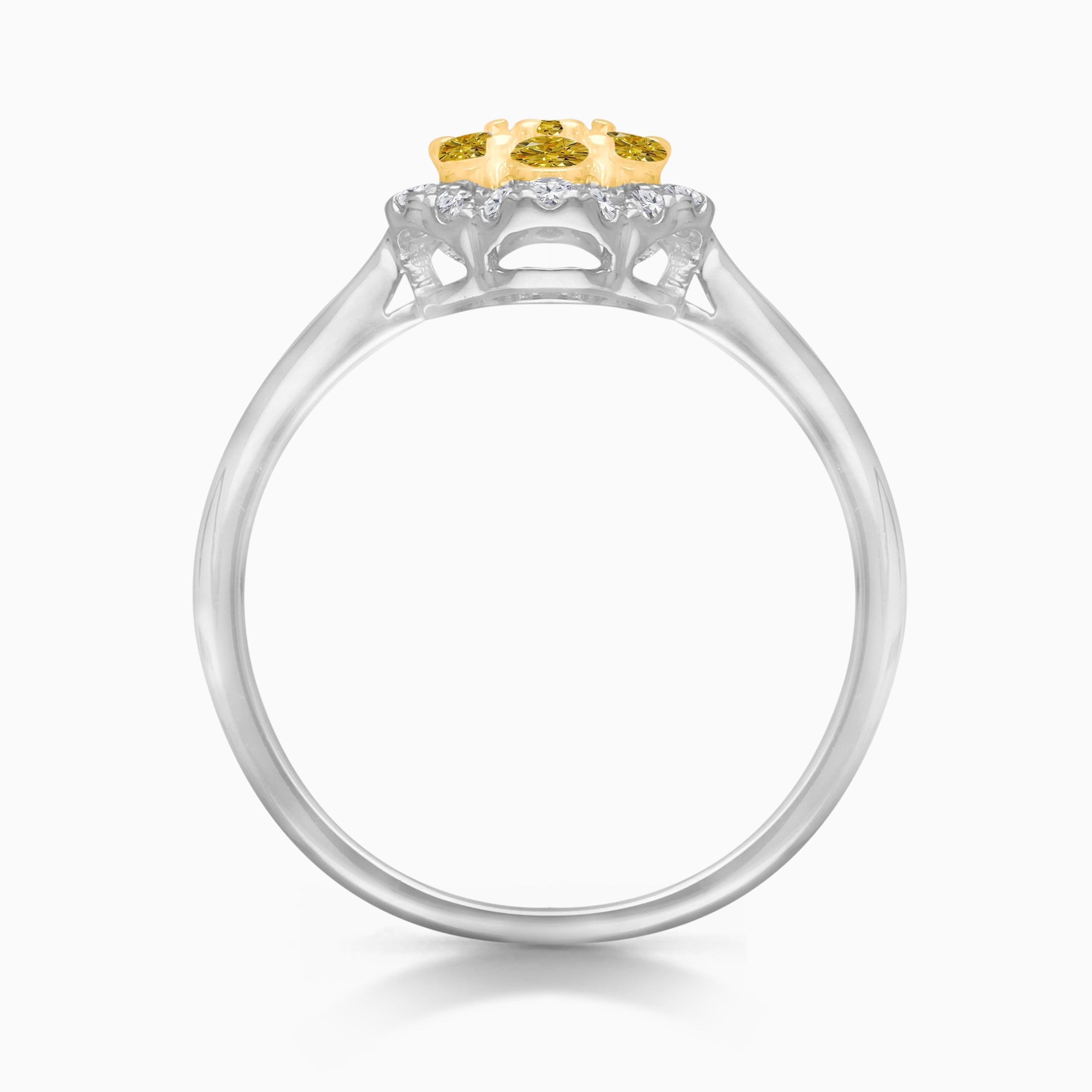 Pave Yellow and White Diamond Floral Ring