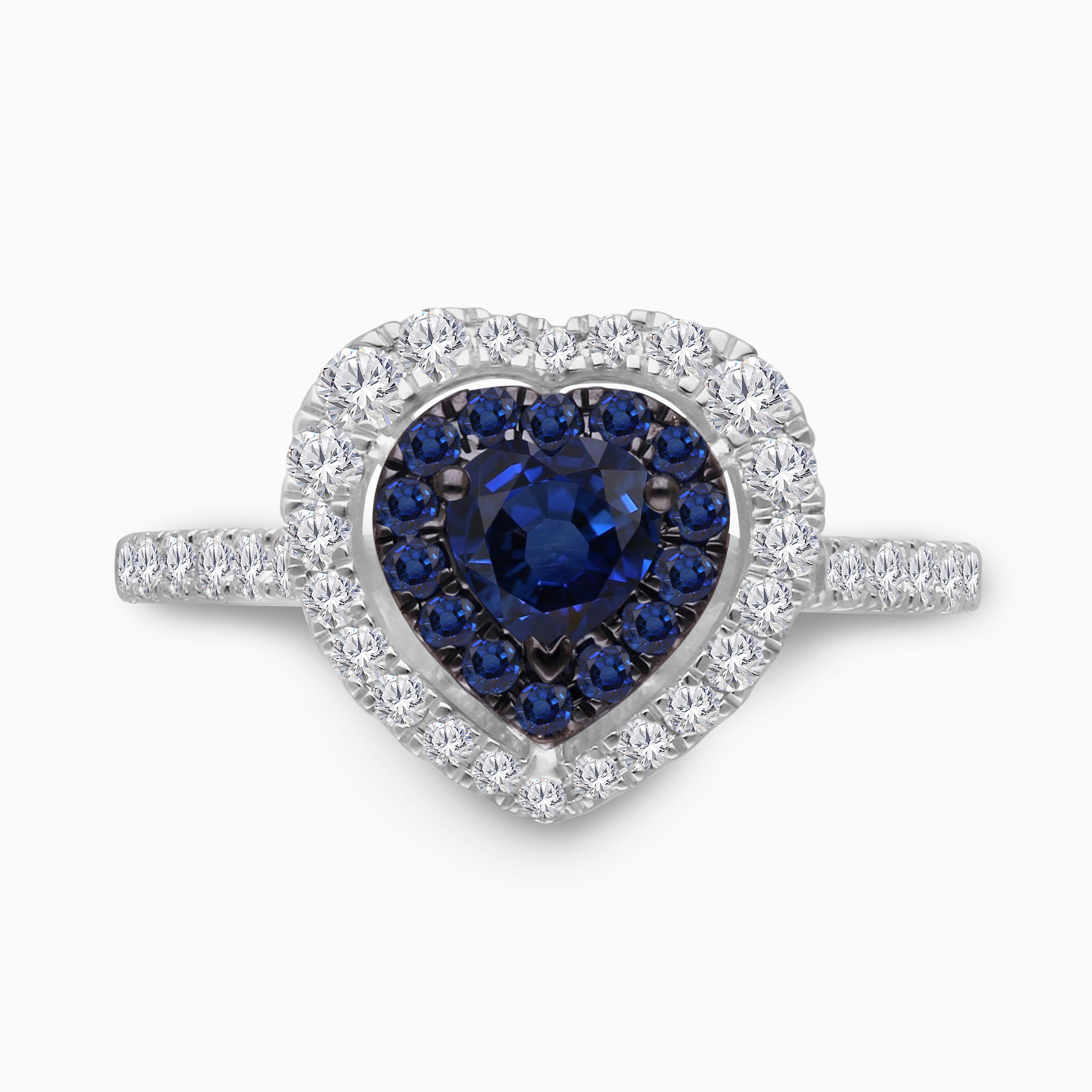 Dual Layer Diamond and Sapphire Heart Ring