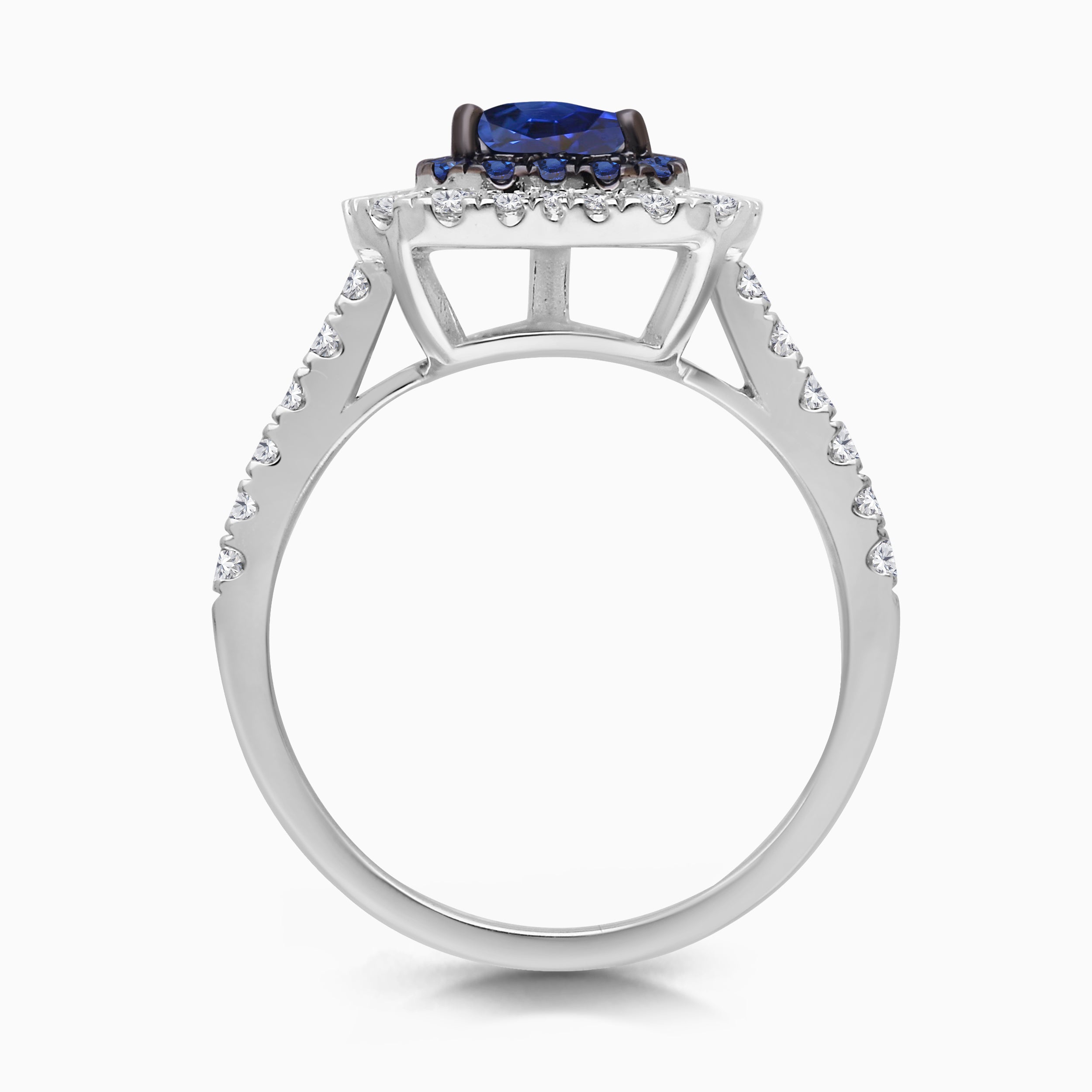 Dual Layer Diamond and Sapphire Heart Ring