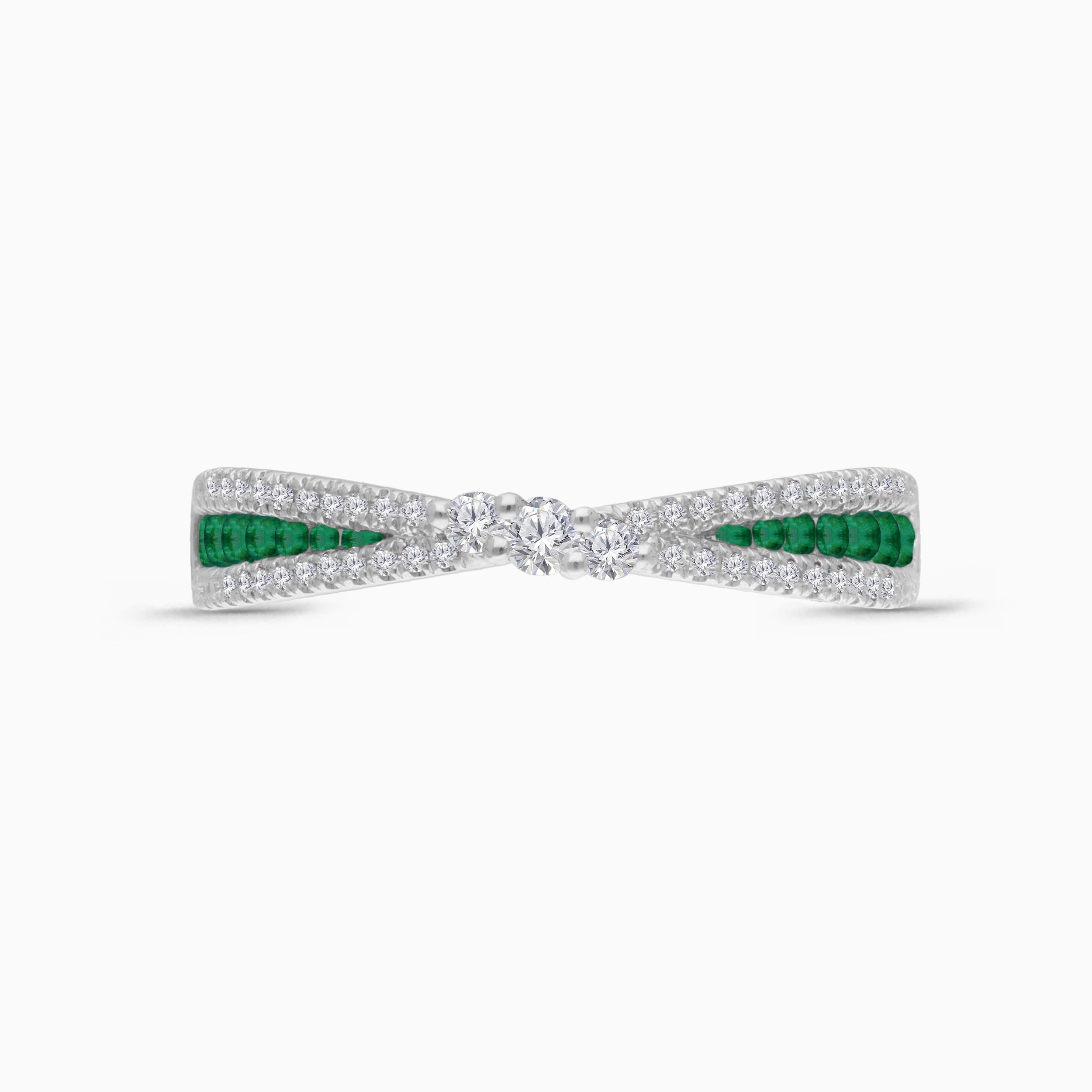 Criss Cross Diamond and Emerald Ring