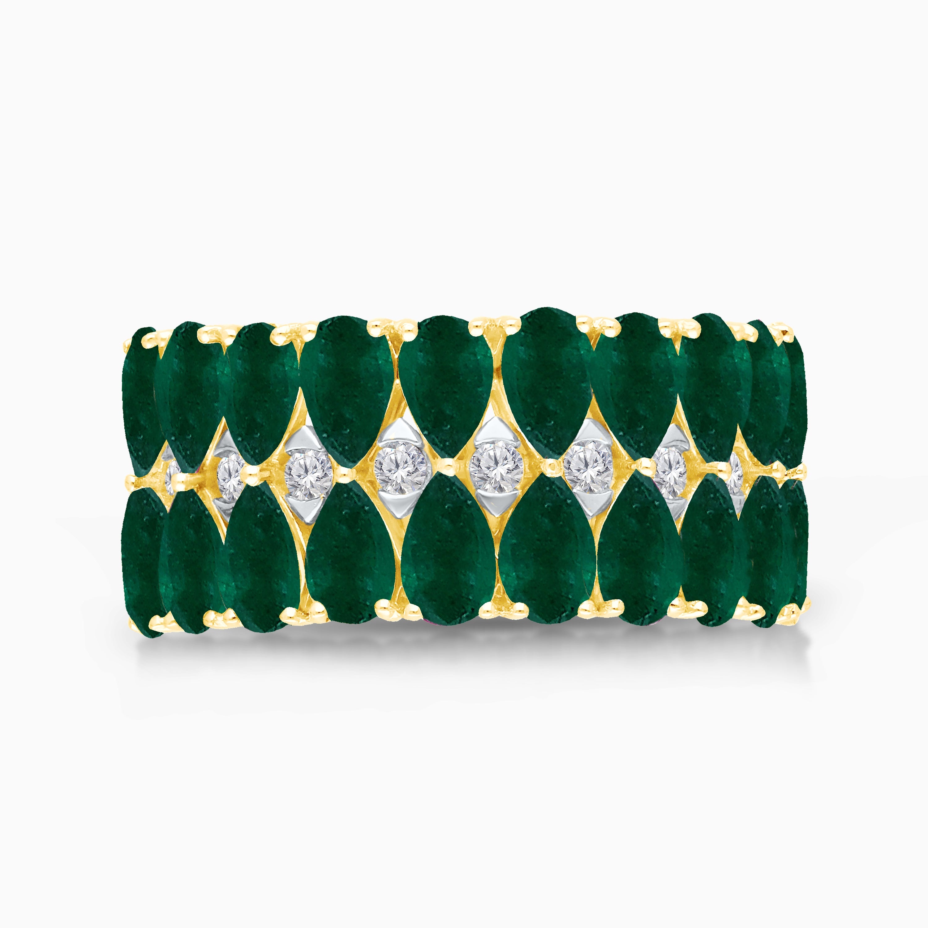 Multi Interlocked Emerald and Diamond Band