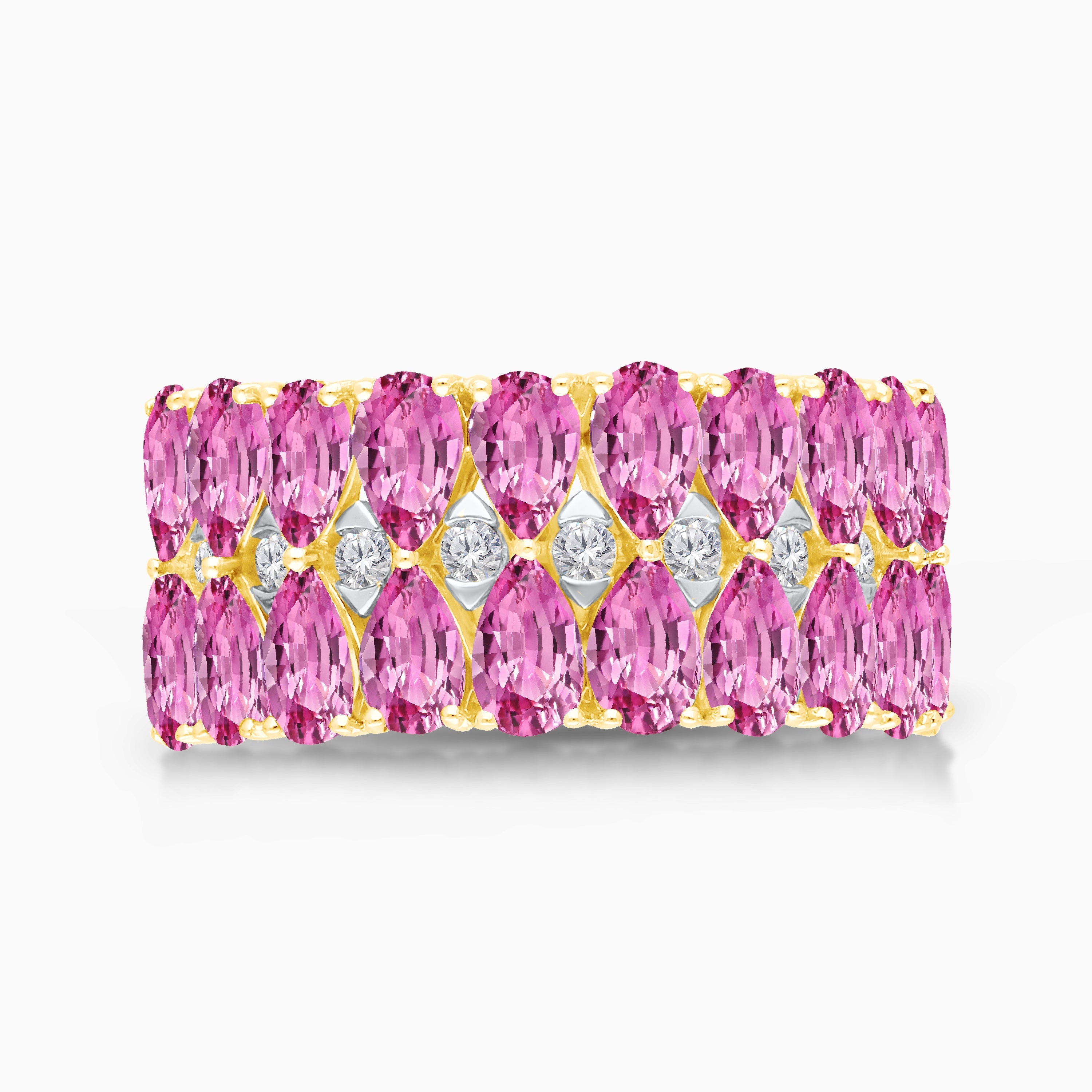 Inverse Teardrop Pink Sapphire and Diamond Band