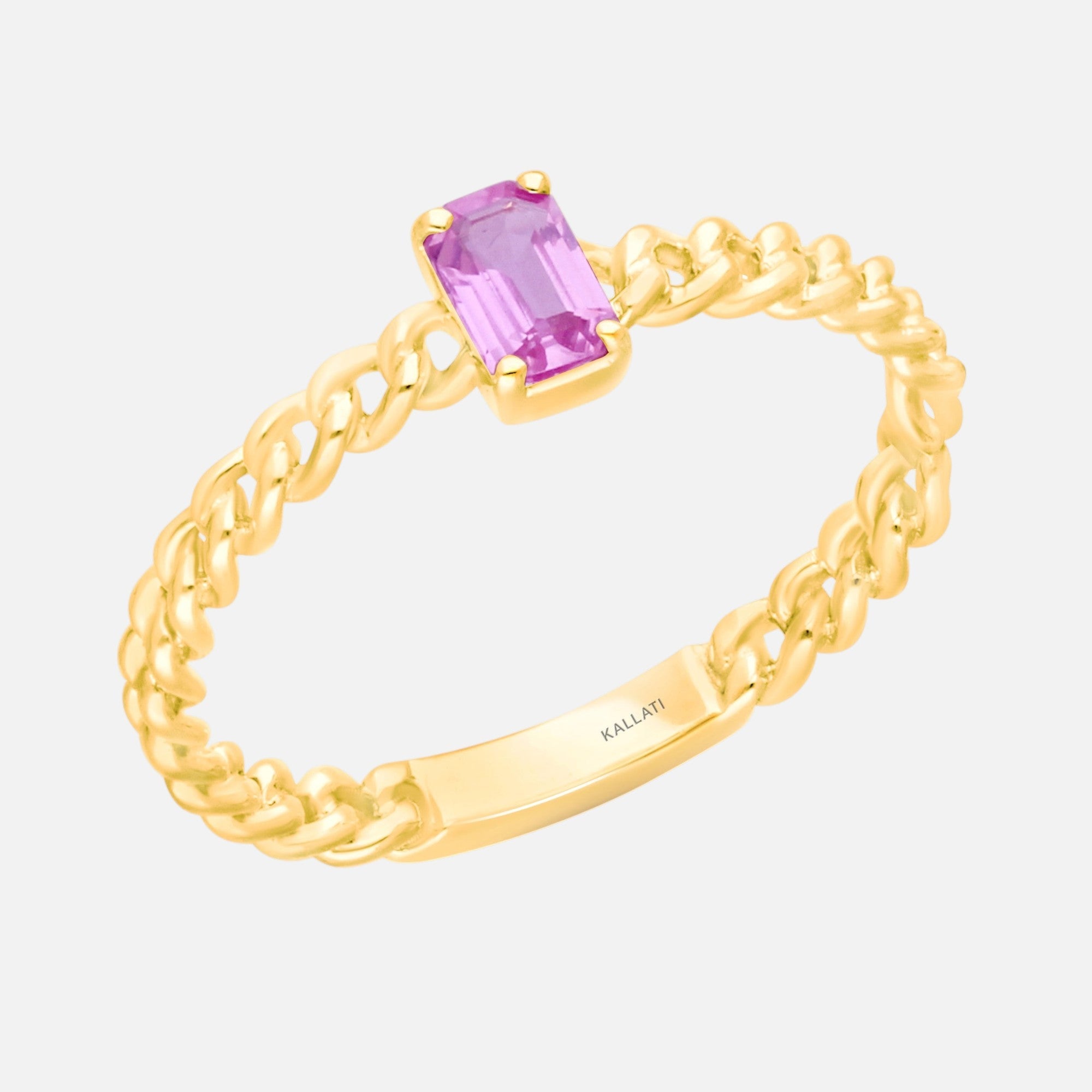 Baguette Pink Sapphire Chain Ring Pink Sapphire