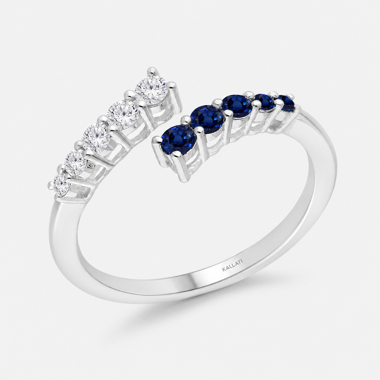 Tidal Wave Diamond & Sapphire Open Ring Blue Sapphire