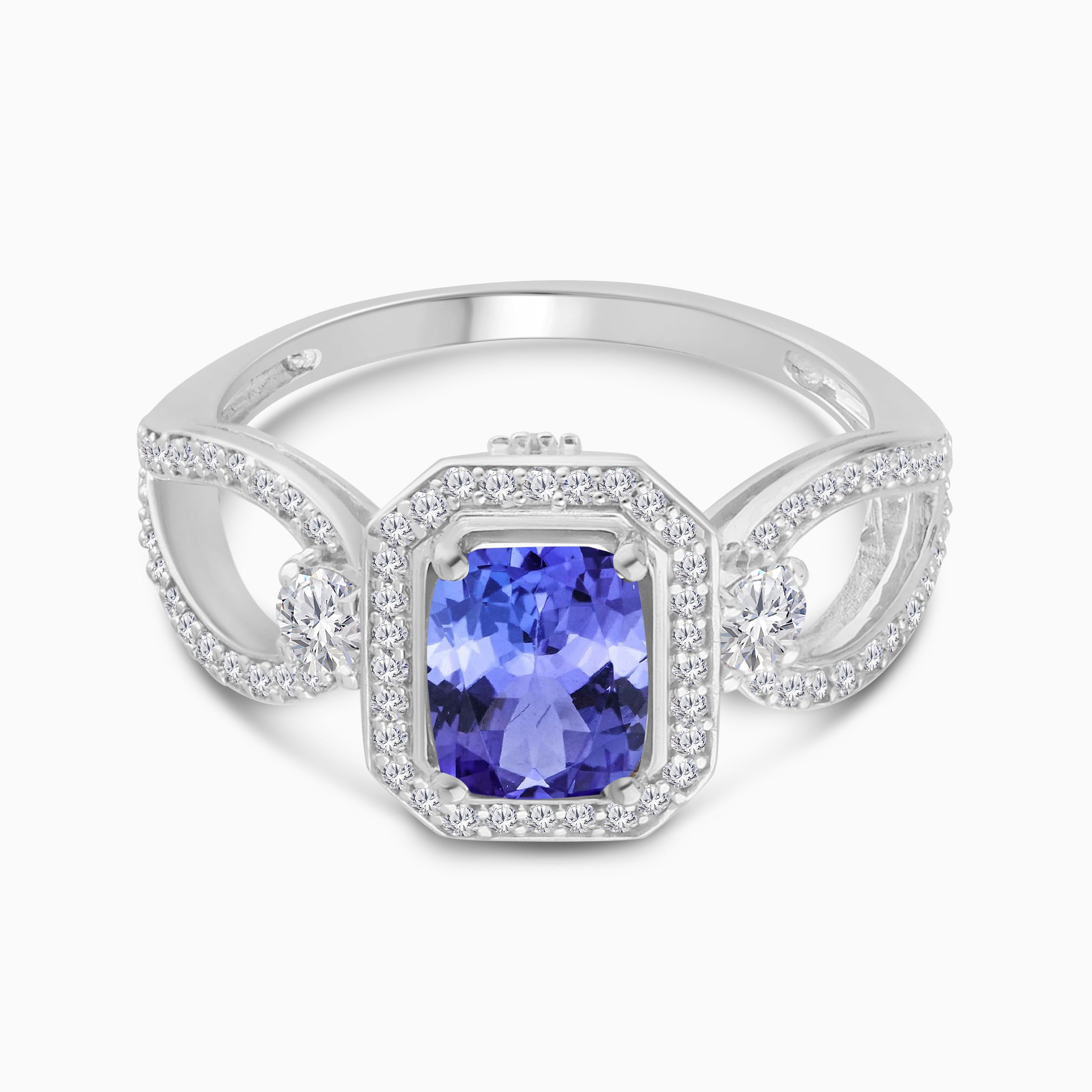 Emerald Cut Tanzanite & White Diamond Ring