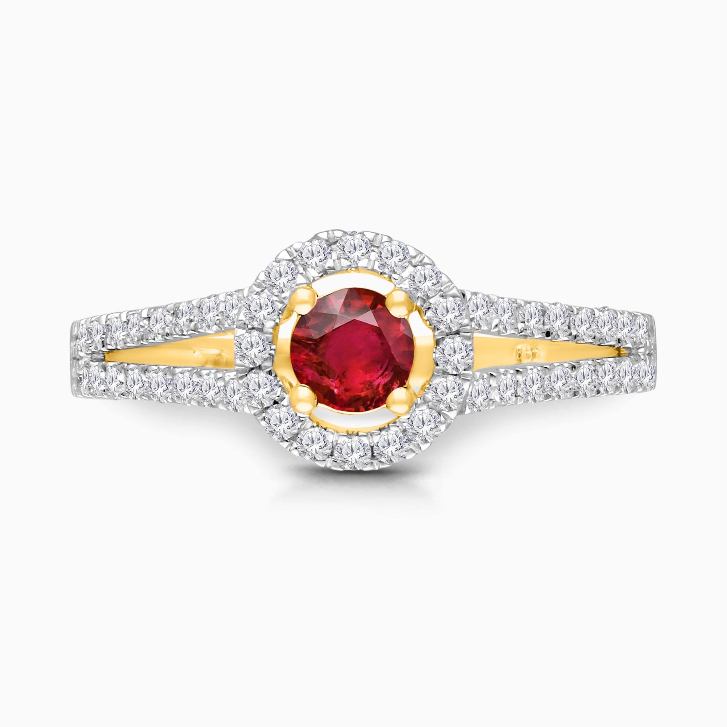 Ruby & Diamond Split Shank Solitaire Ring