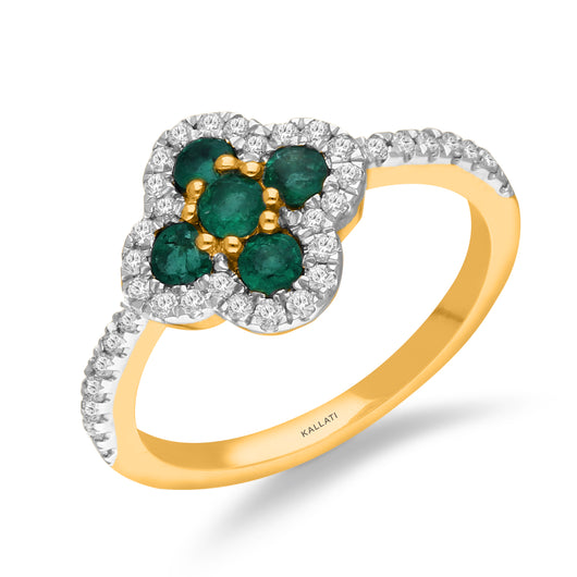 Clover Emerald and Diamond Ring