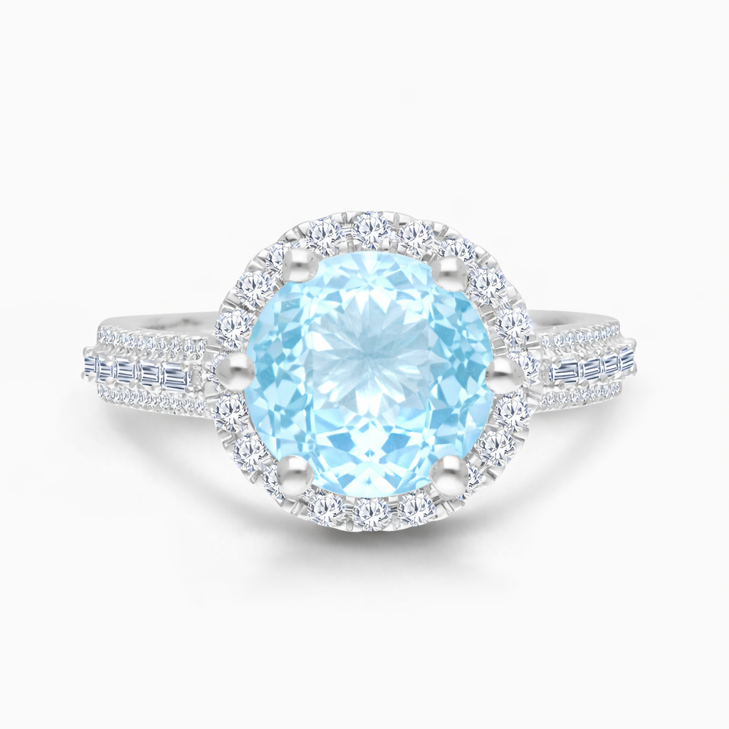 Crystal Blue Aquamarine & Diamond Ring