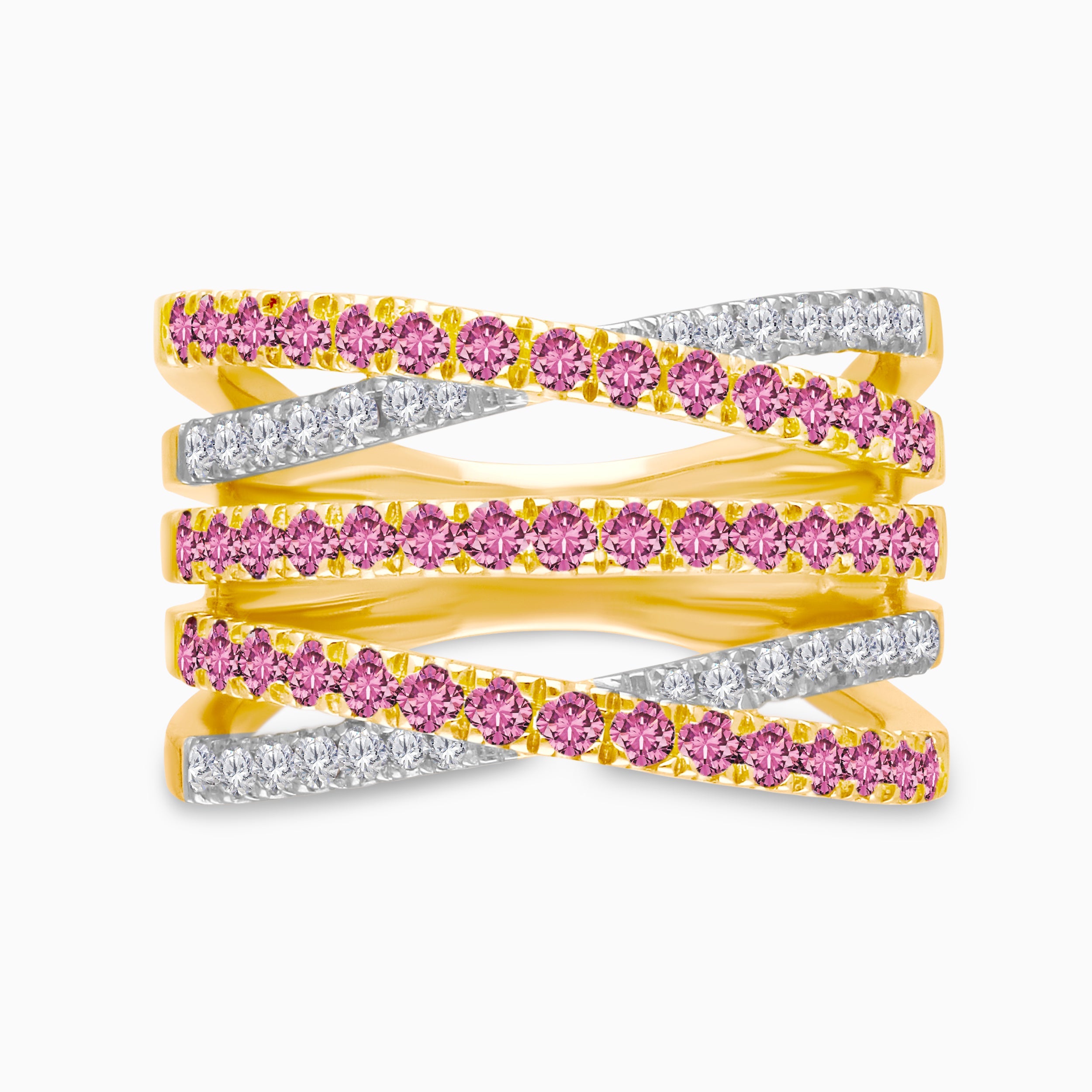 Multi Interlocked Pink Sapphire and Diamond Band