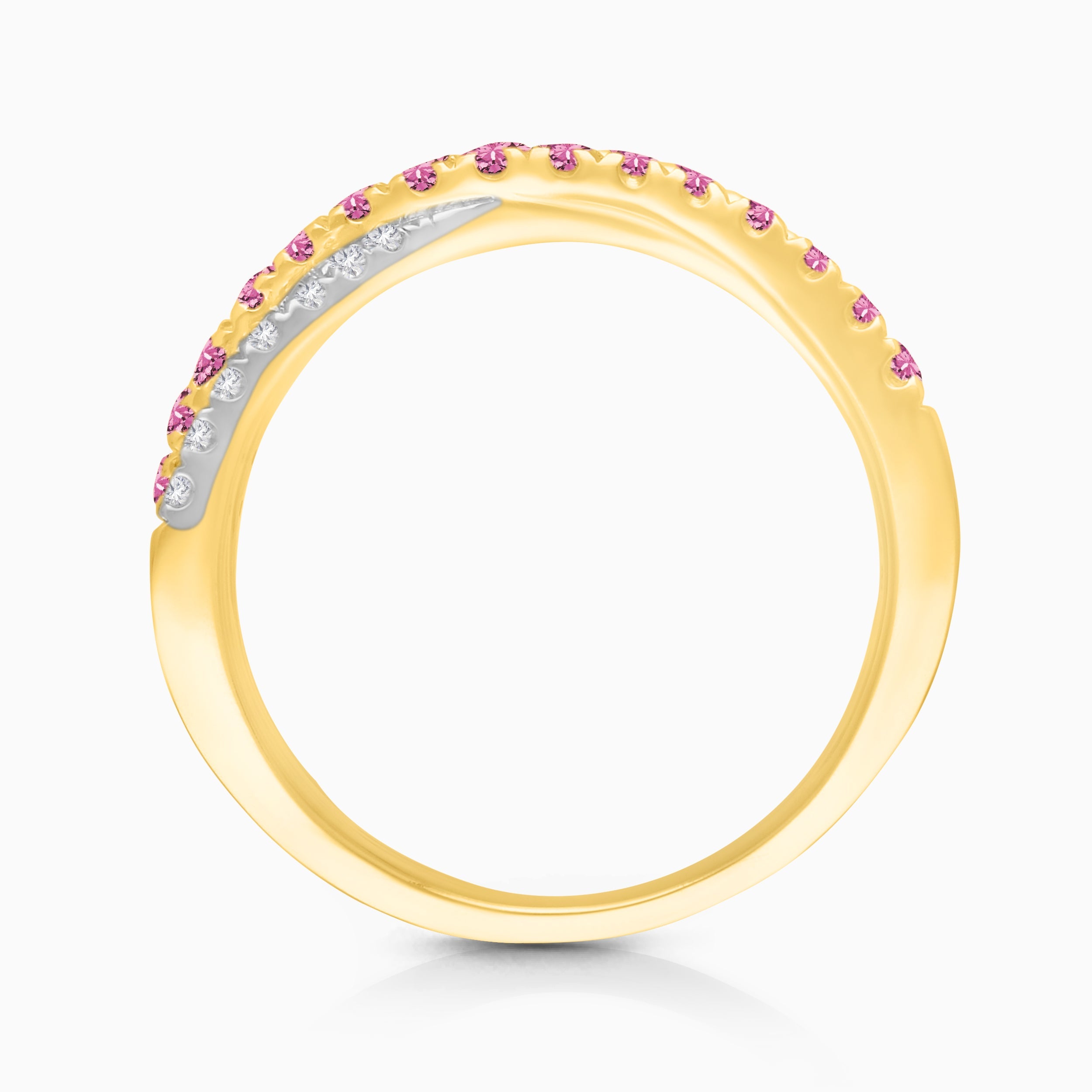 Multi Interlocked Pink Sapphire and Diamond Band