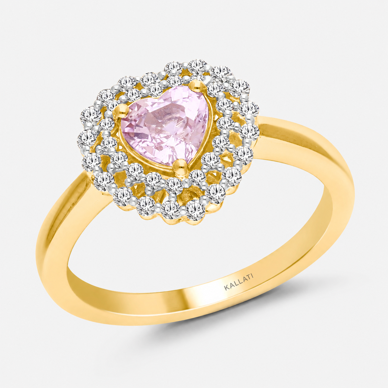Dual Diamond Halo Pink Sapphire Heart Ring hearts