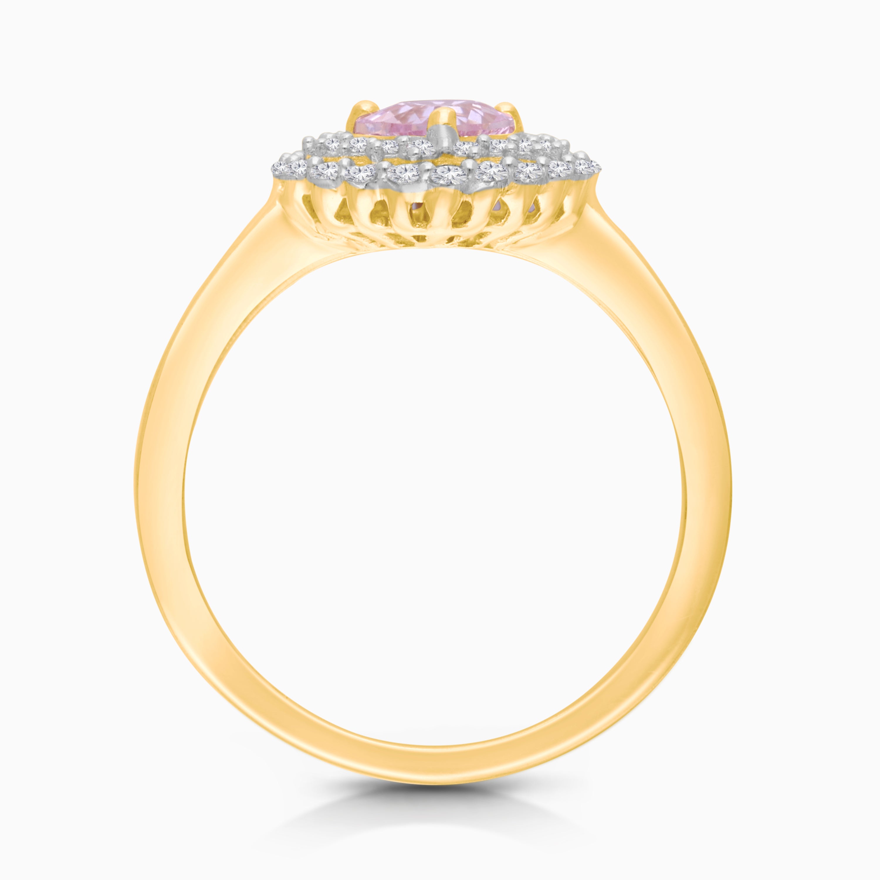Dual Diamond Halo Pink Sapphire Heart Ring