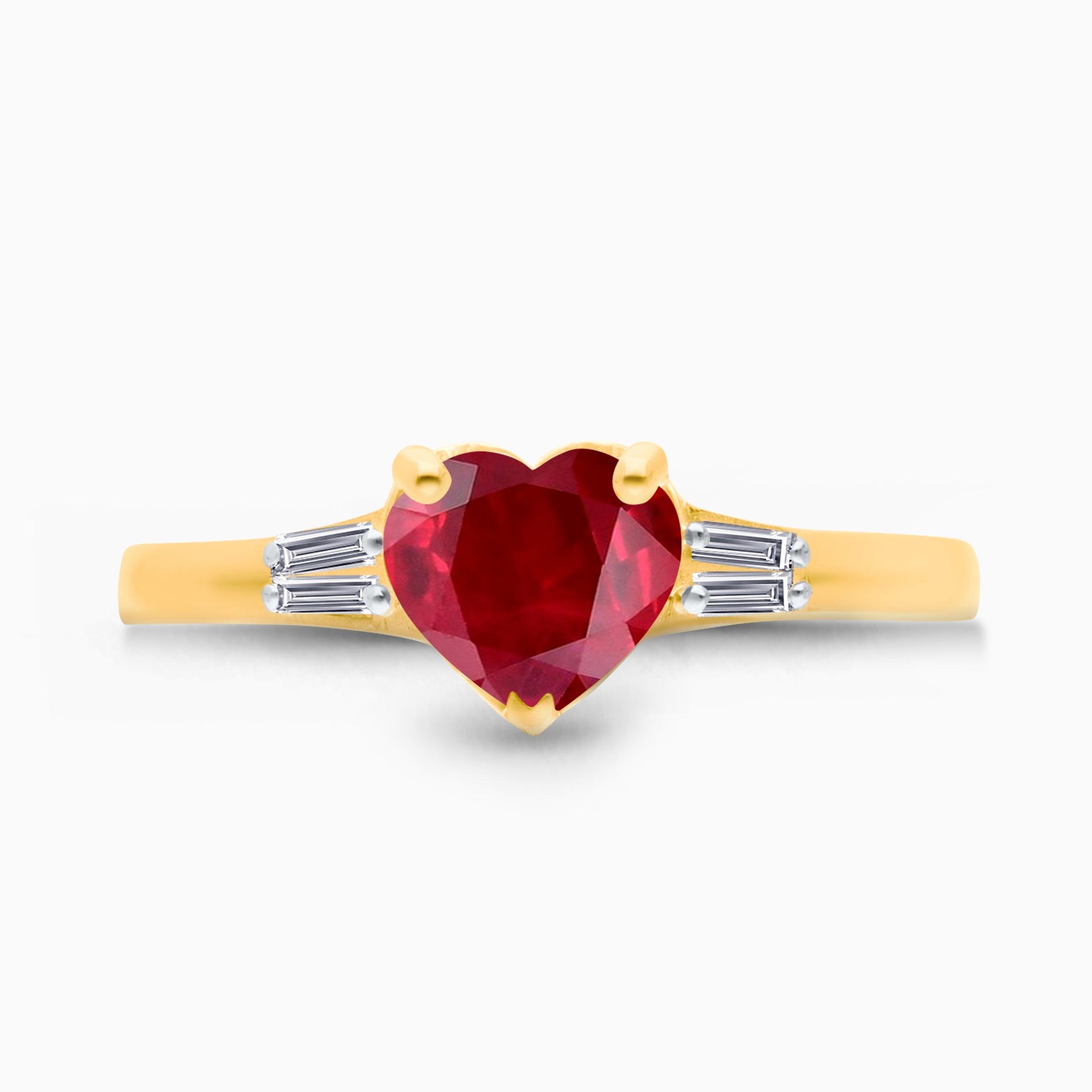 Ruby Heart and Baguette Diamond Ring hearts