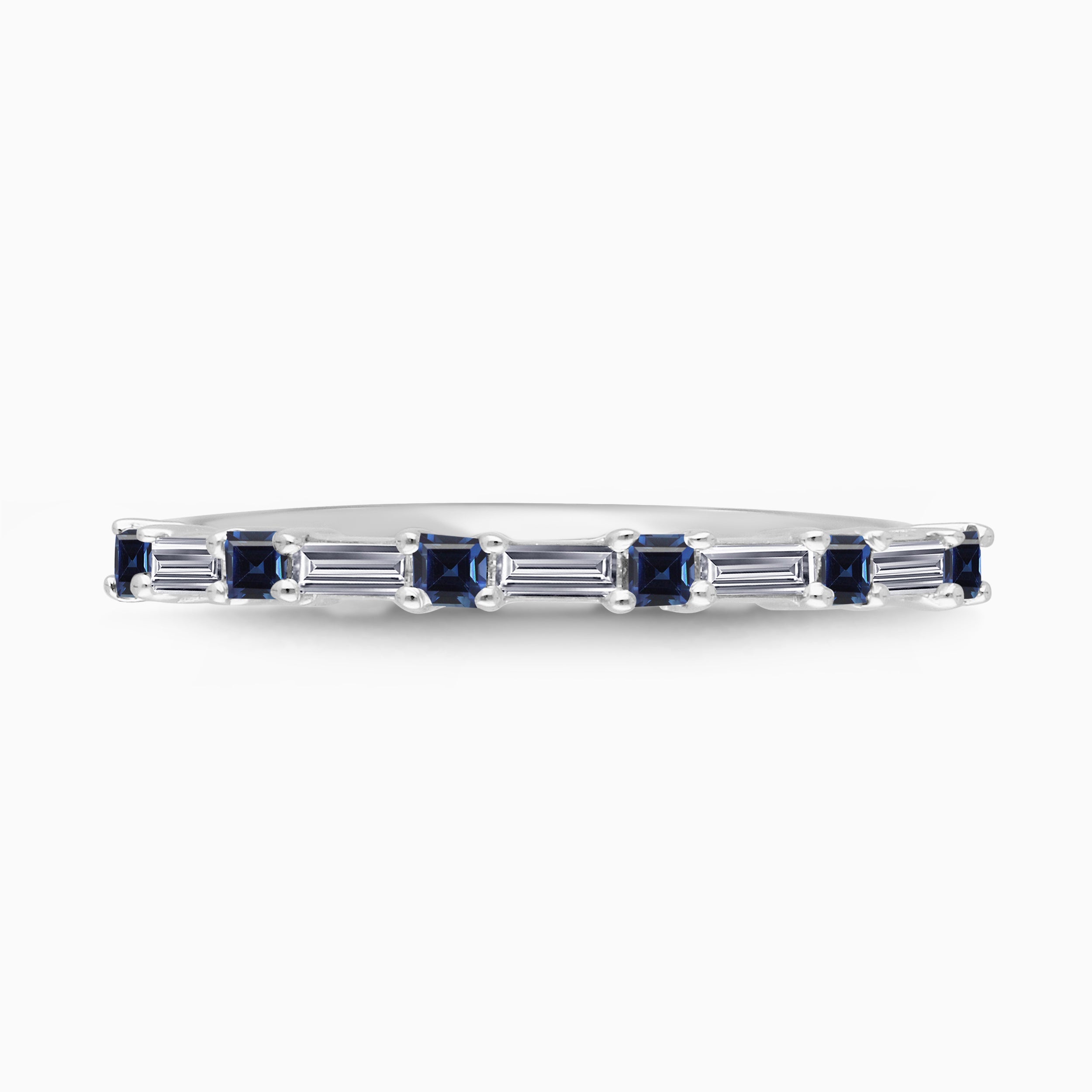 Baguette Diamond and Blue Sapphire Band