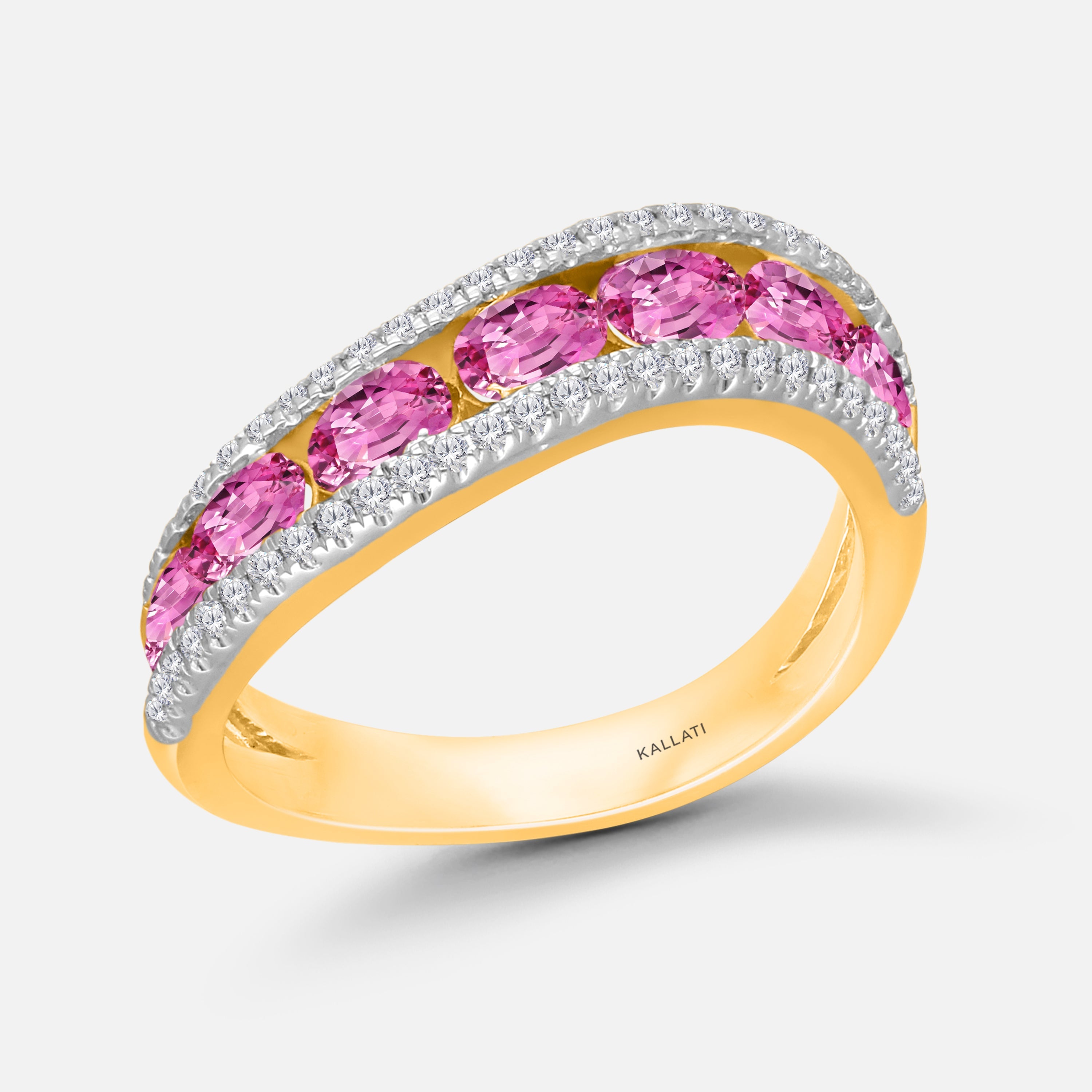 Dual White Diamond and Pink Sapphire Band Pink Sapphire