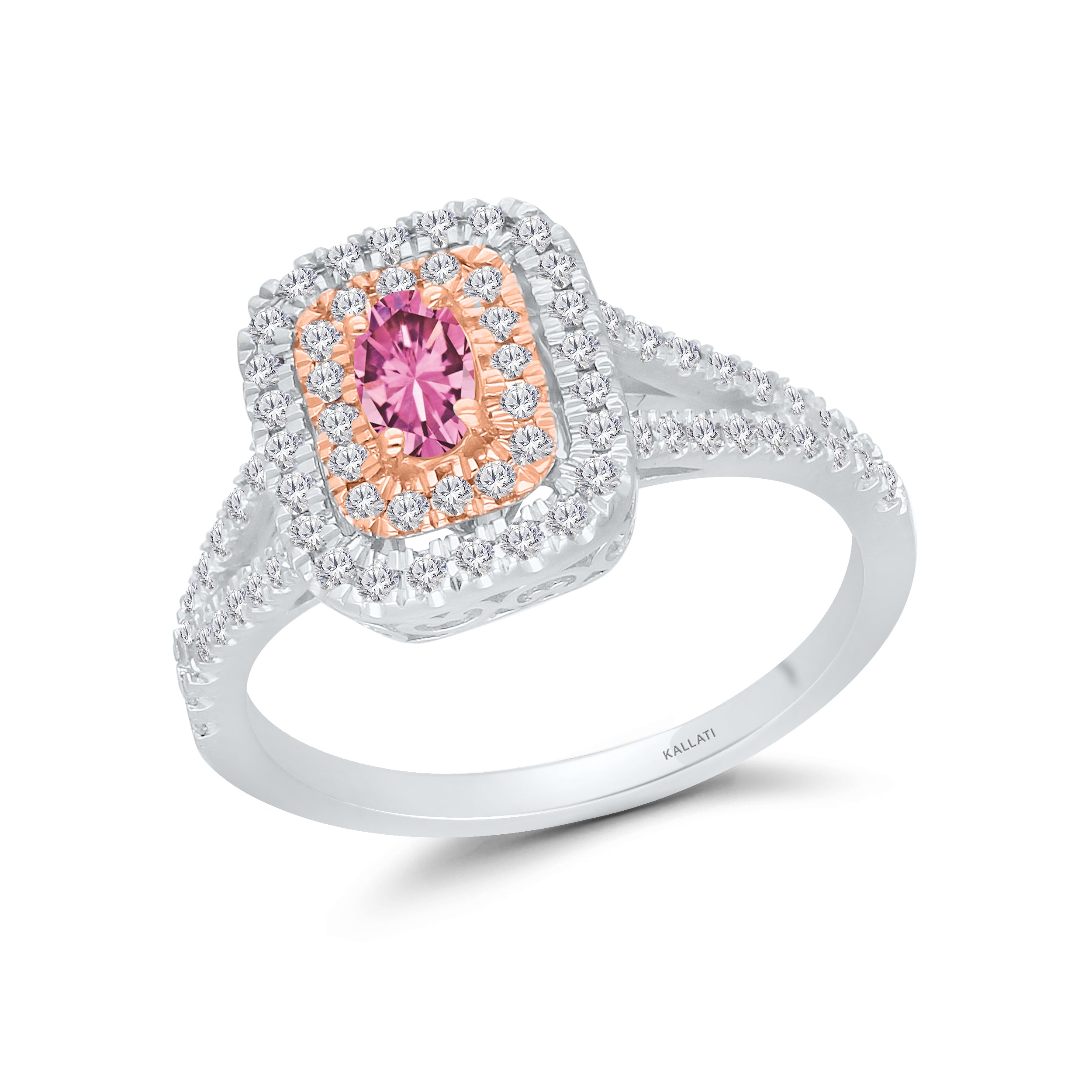 Duo Halo Pink Sapphire Split Shank Ring