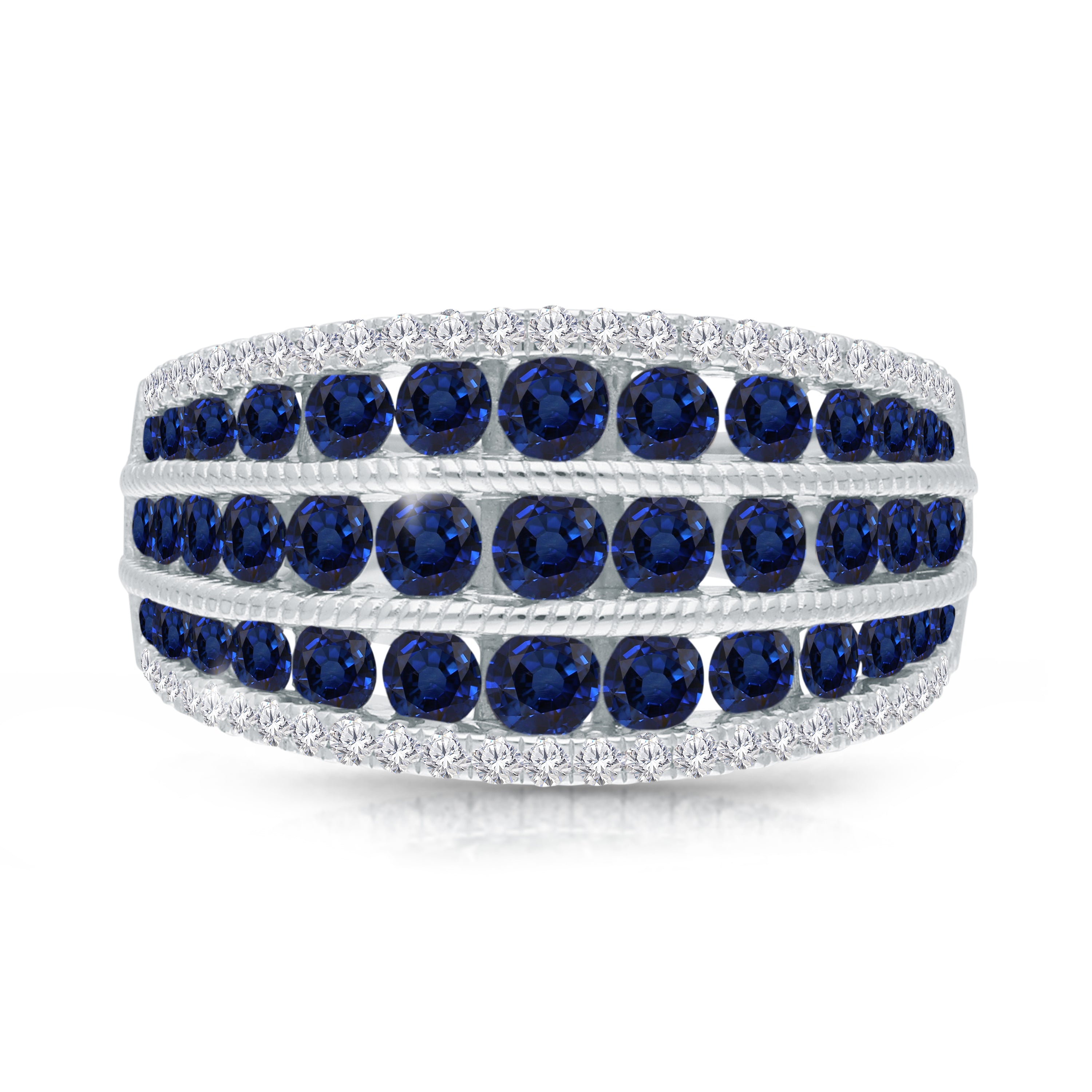 Triple Row Diamond and Sapphire Band