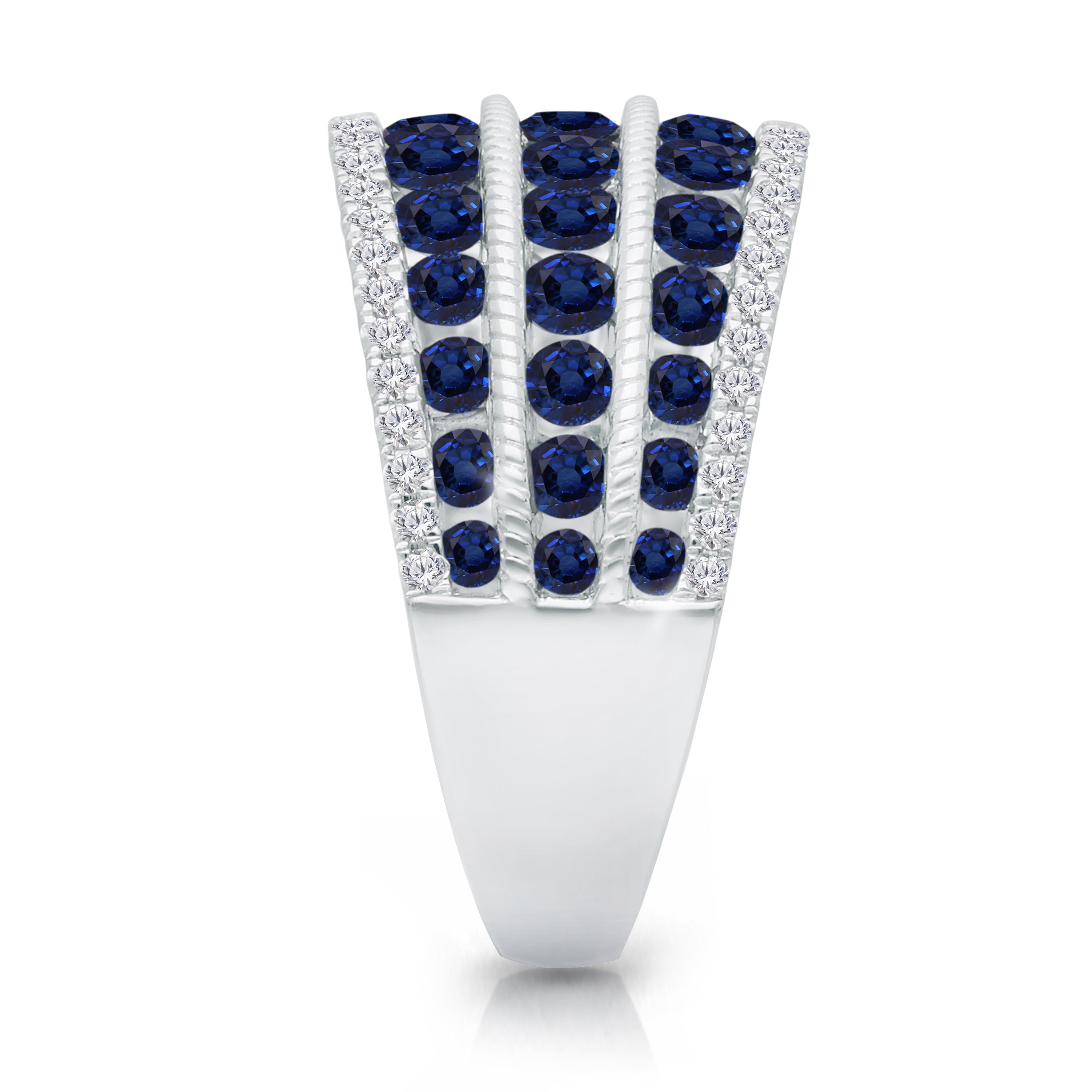 Triple Row Diamond and Sapphire Band