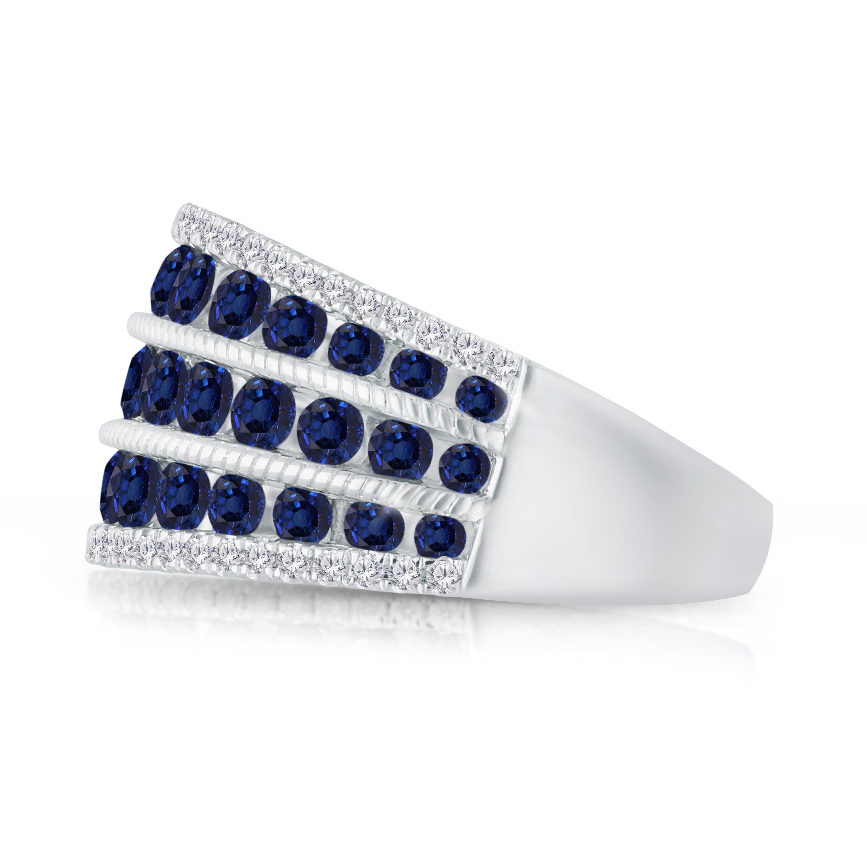 Triple Row Diamond and Sapphire Band