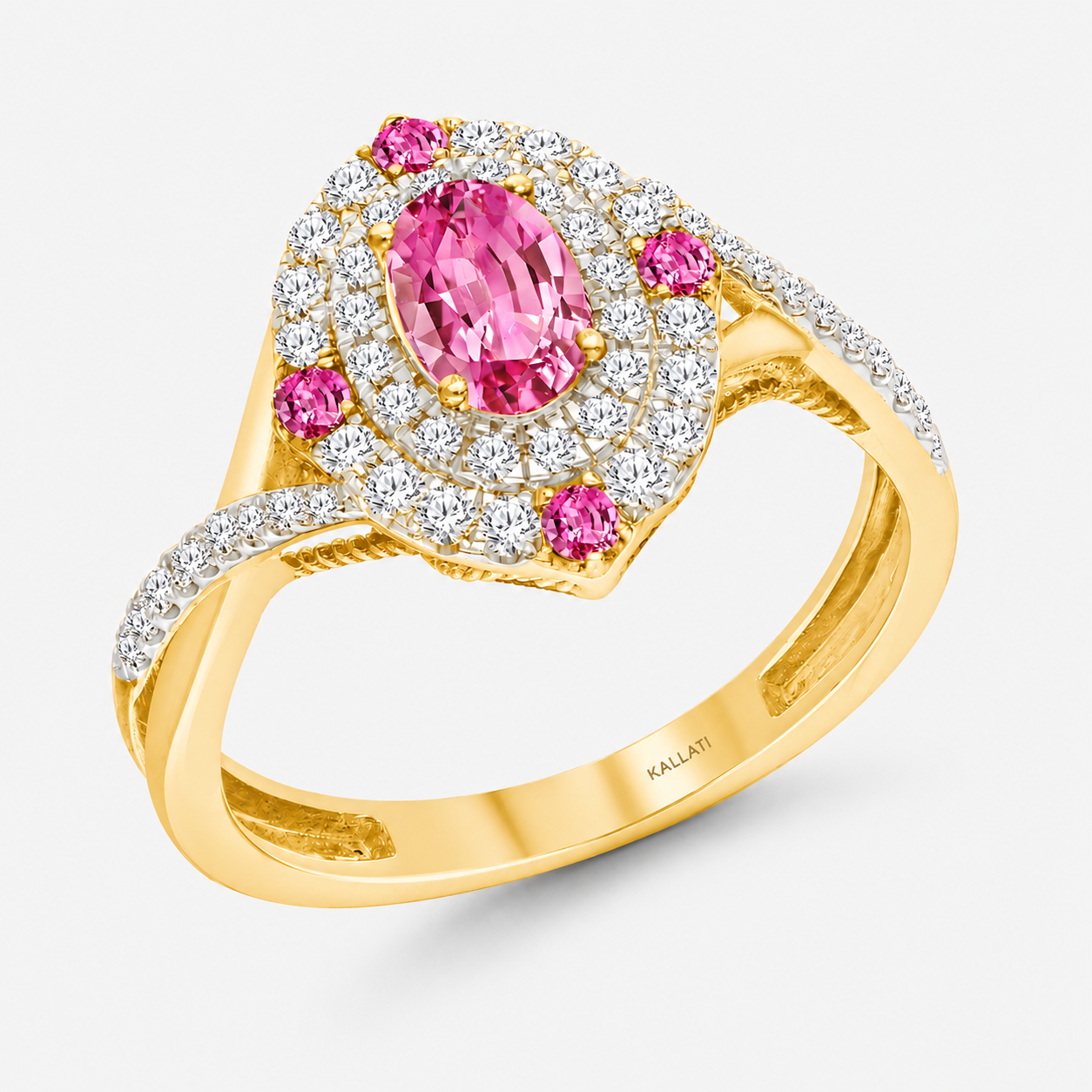 Duo Halo Pink Sapphire Ring Pink Sapphire