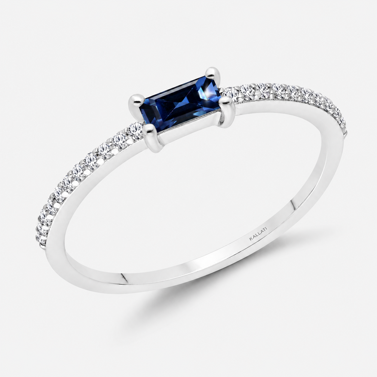 Baguette Blue Sapphire & Diamond Stacking Ring Blue Sapphire
