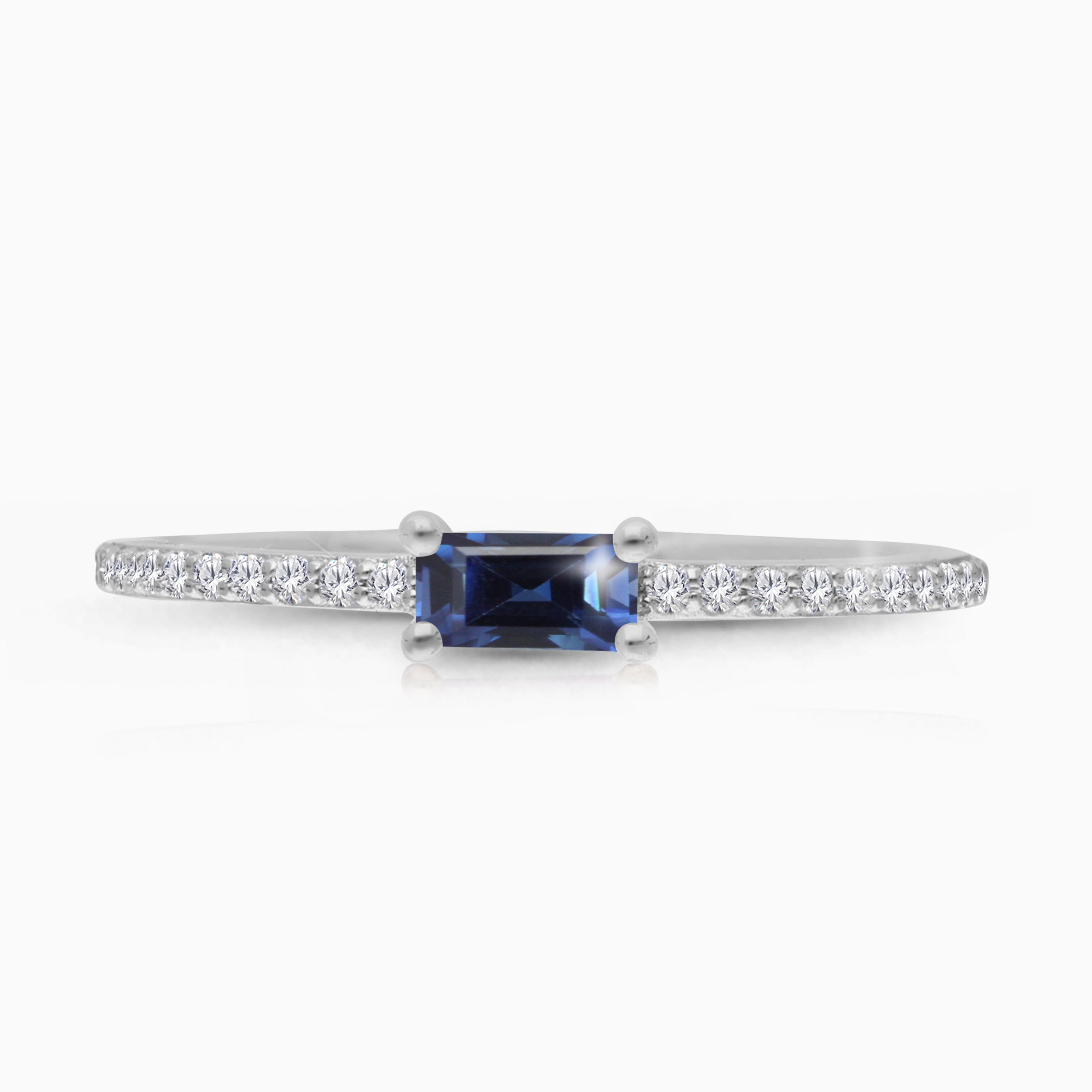 Baguette Blue Sapphire & Diamond Stacking Ring