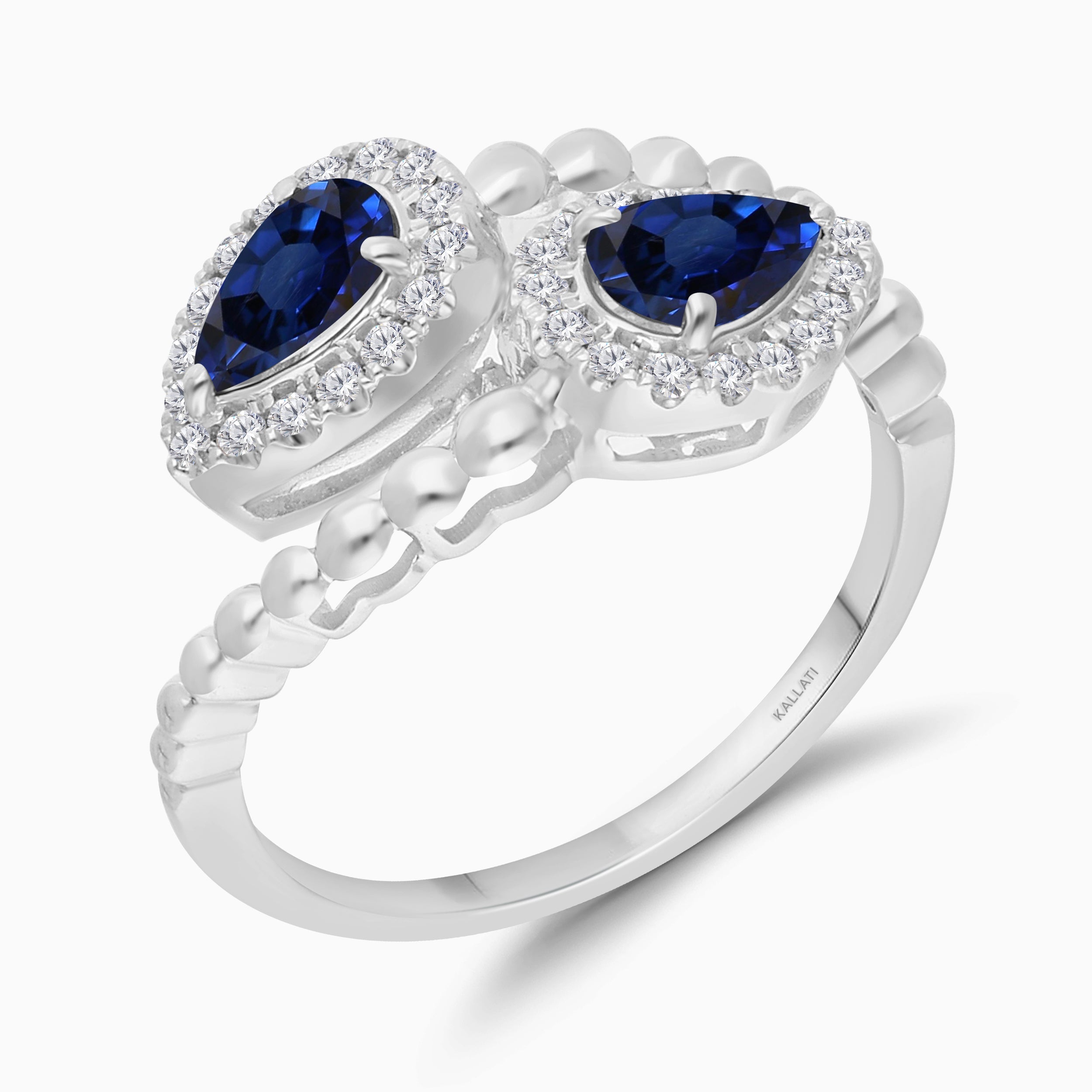 Teardrop Sapphire Bypass Ring Blue Sapphire