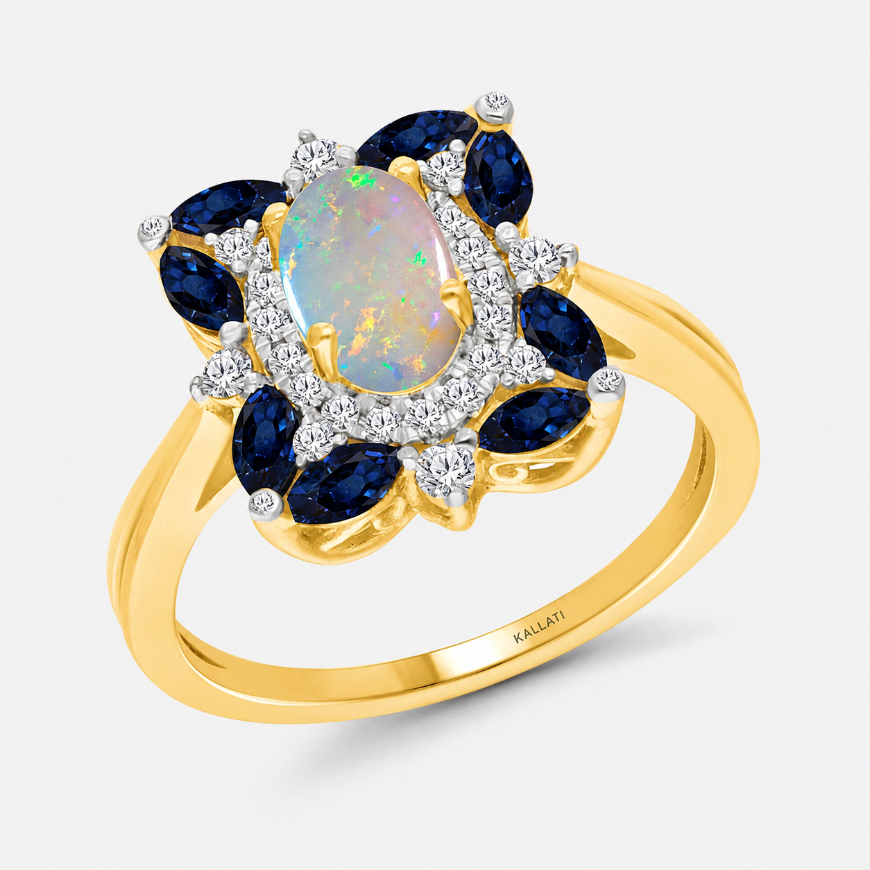 Opal Blossom Sapphire & Diamond Ring opal