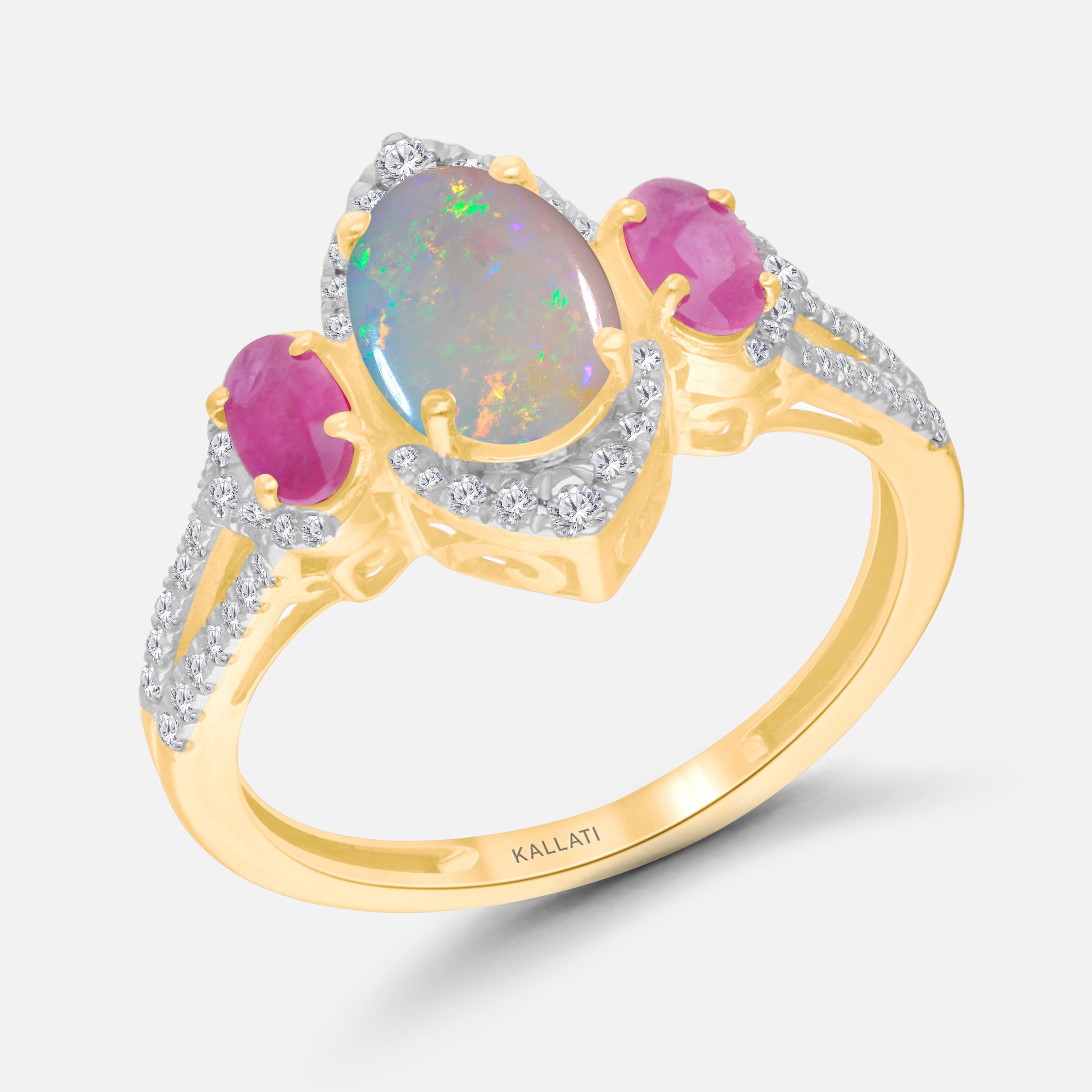 Pink Cloud Opal & Diamond Ring opal